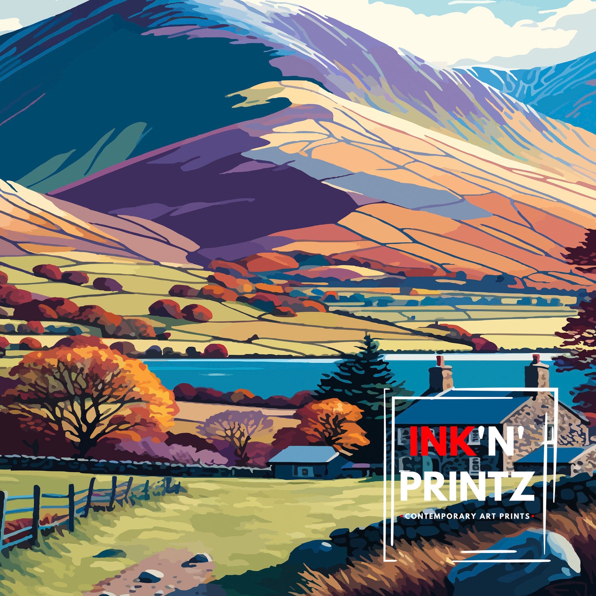 Skiddaw Lake District Art Print, Mountain Travel Poster
