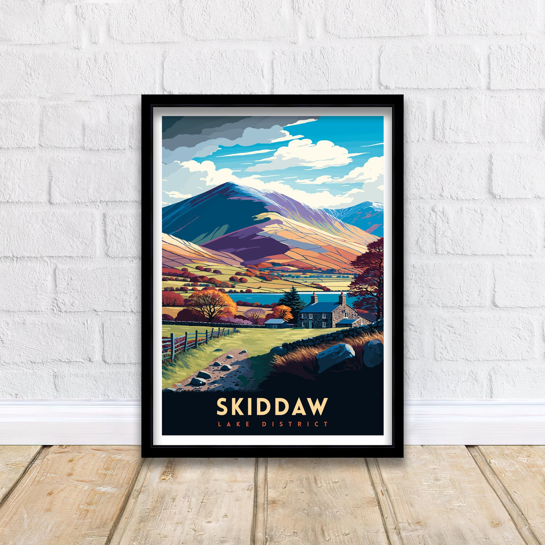 Skiddaw Lake District Travel Poster Wall Art Decor Skiddaw Illustration Travel Poster Gift Lake District Home Decor