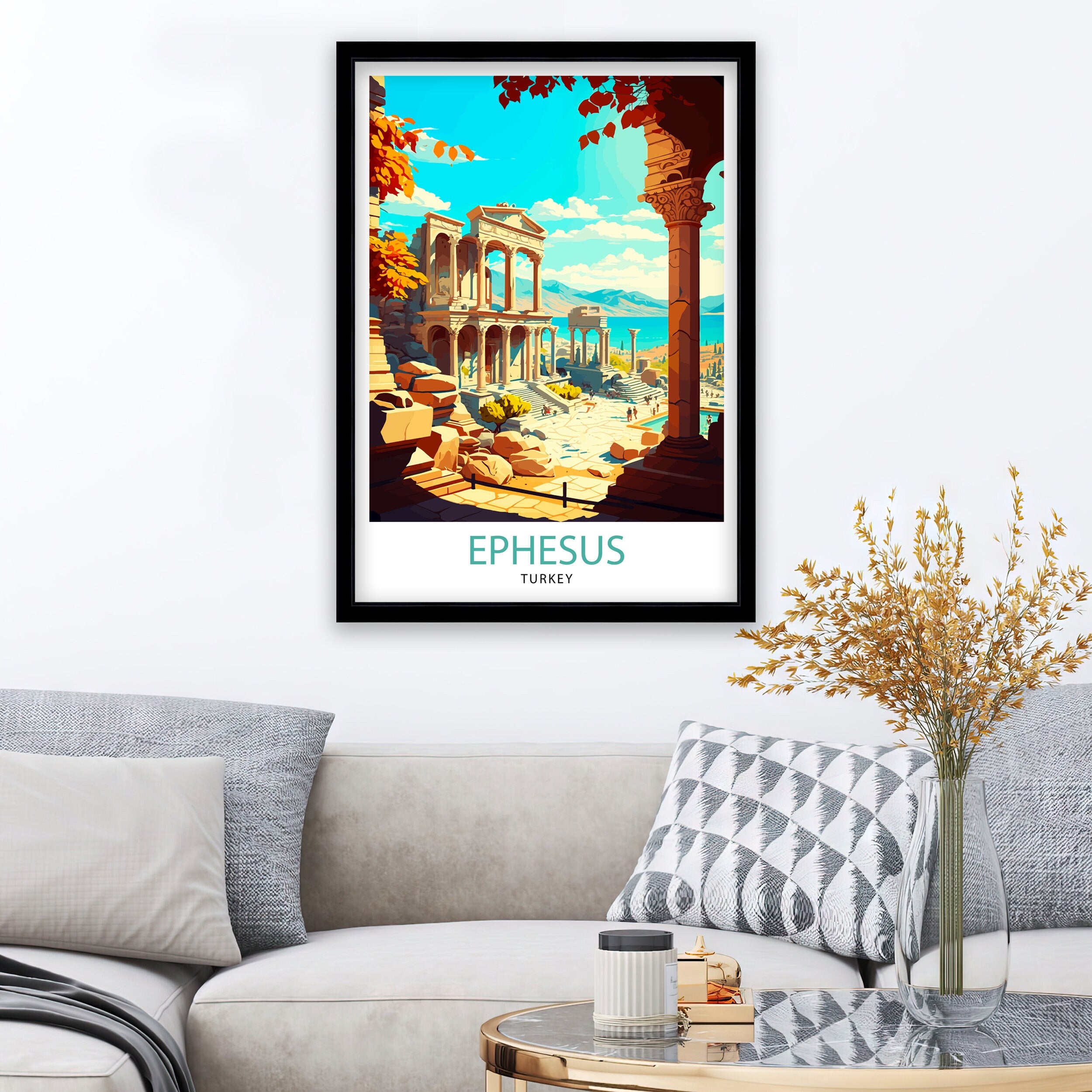 Ephesus Turkey Travel Art Print, Ancient City Illustration