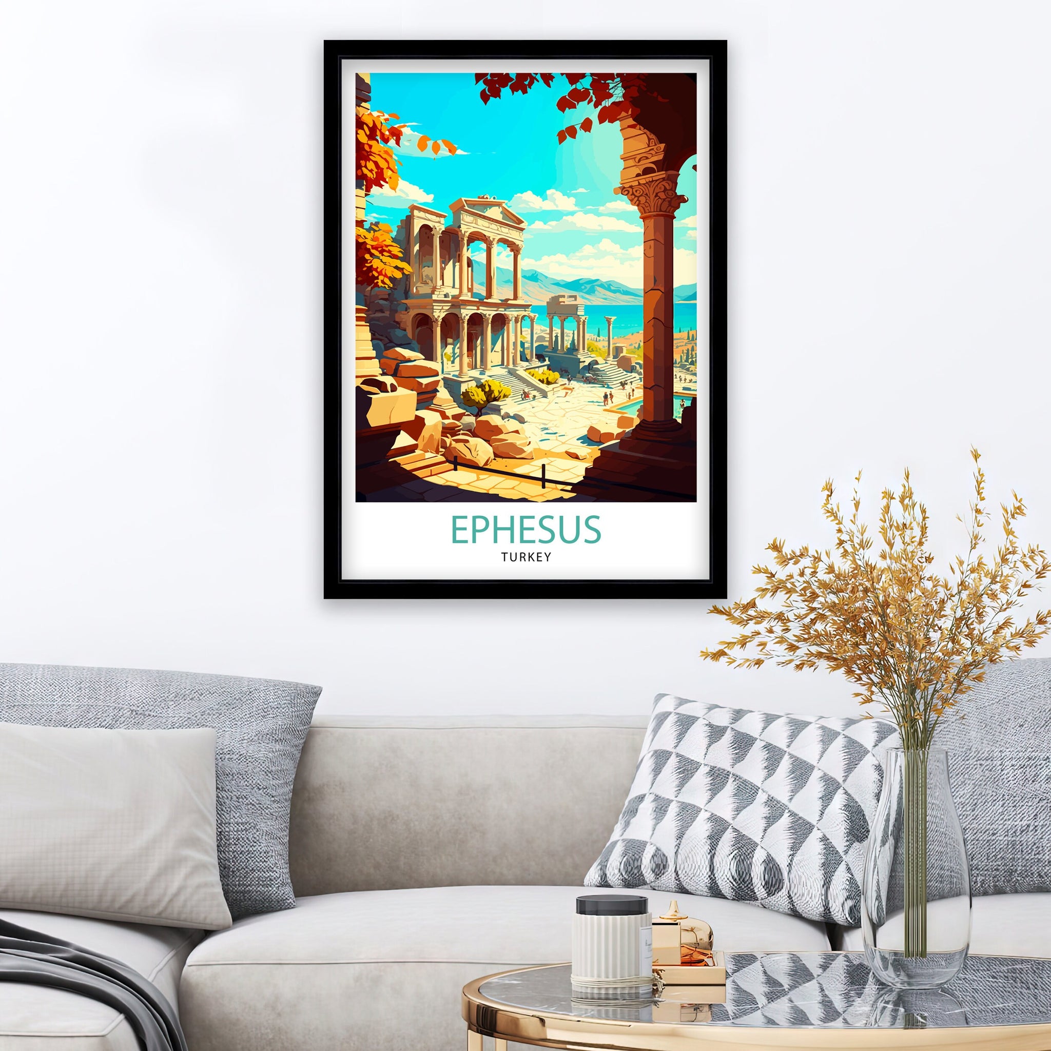 Ephesus Turkey Travel Art Print, Ancient City Illustration