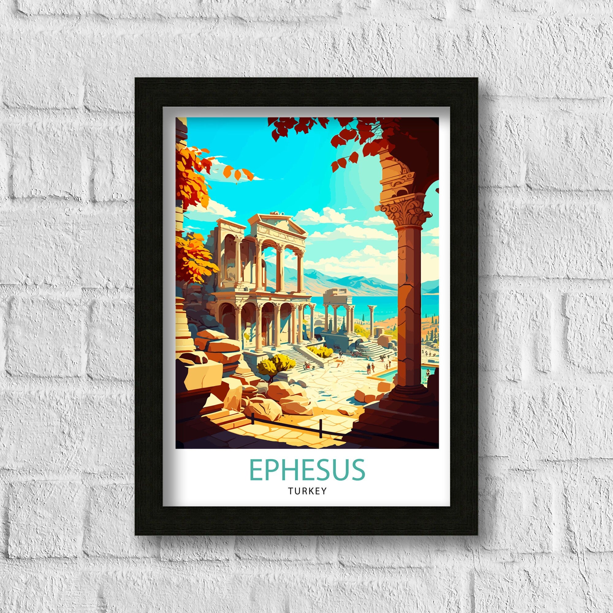 Ephesus Turkey Travel Art Print, Ancient City Illustration