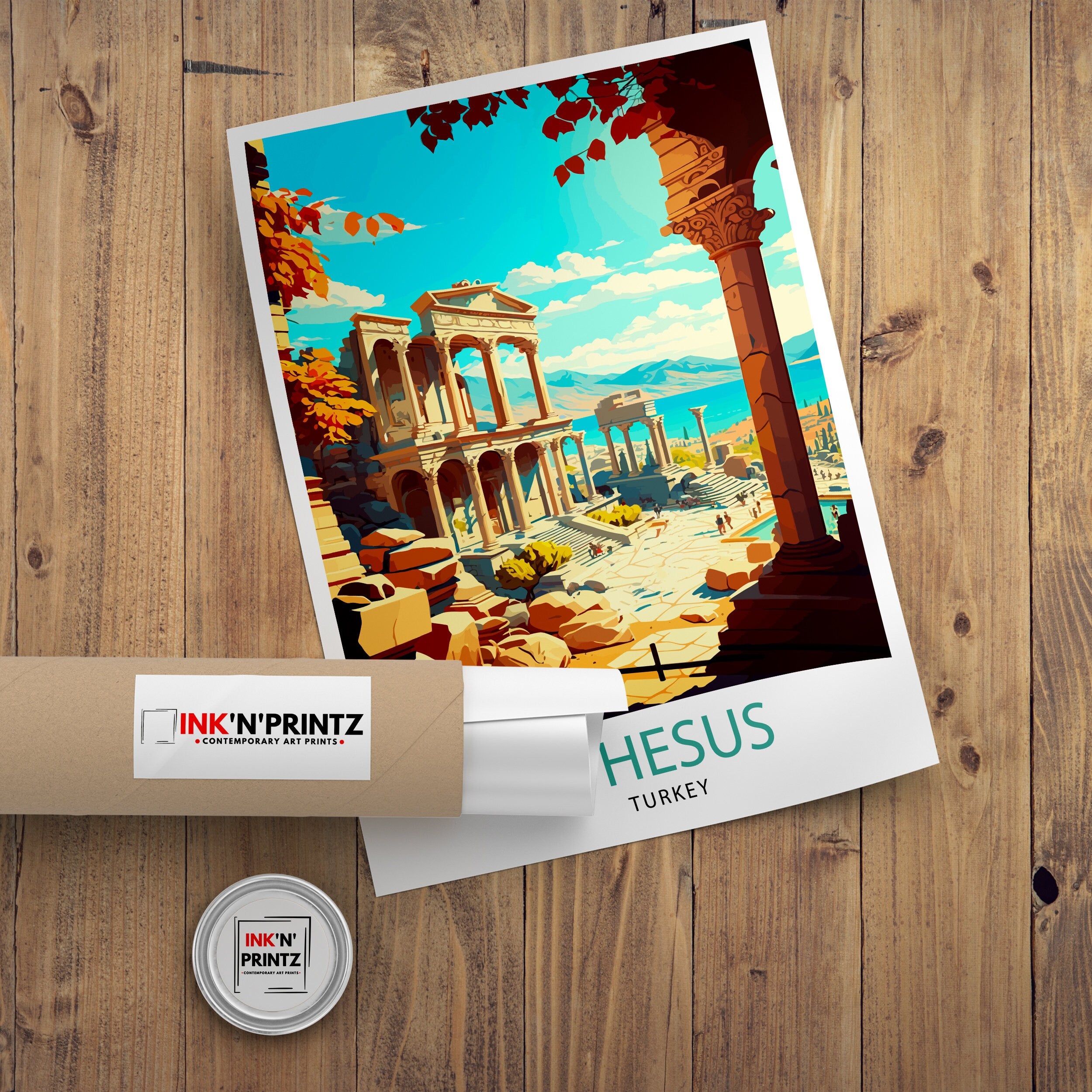 Ephesus Turkey Travel Art Print, Ancient City Illustration