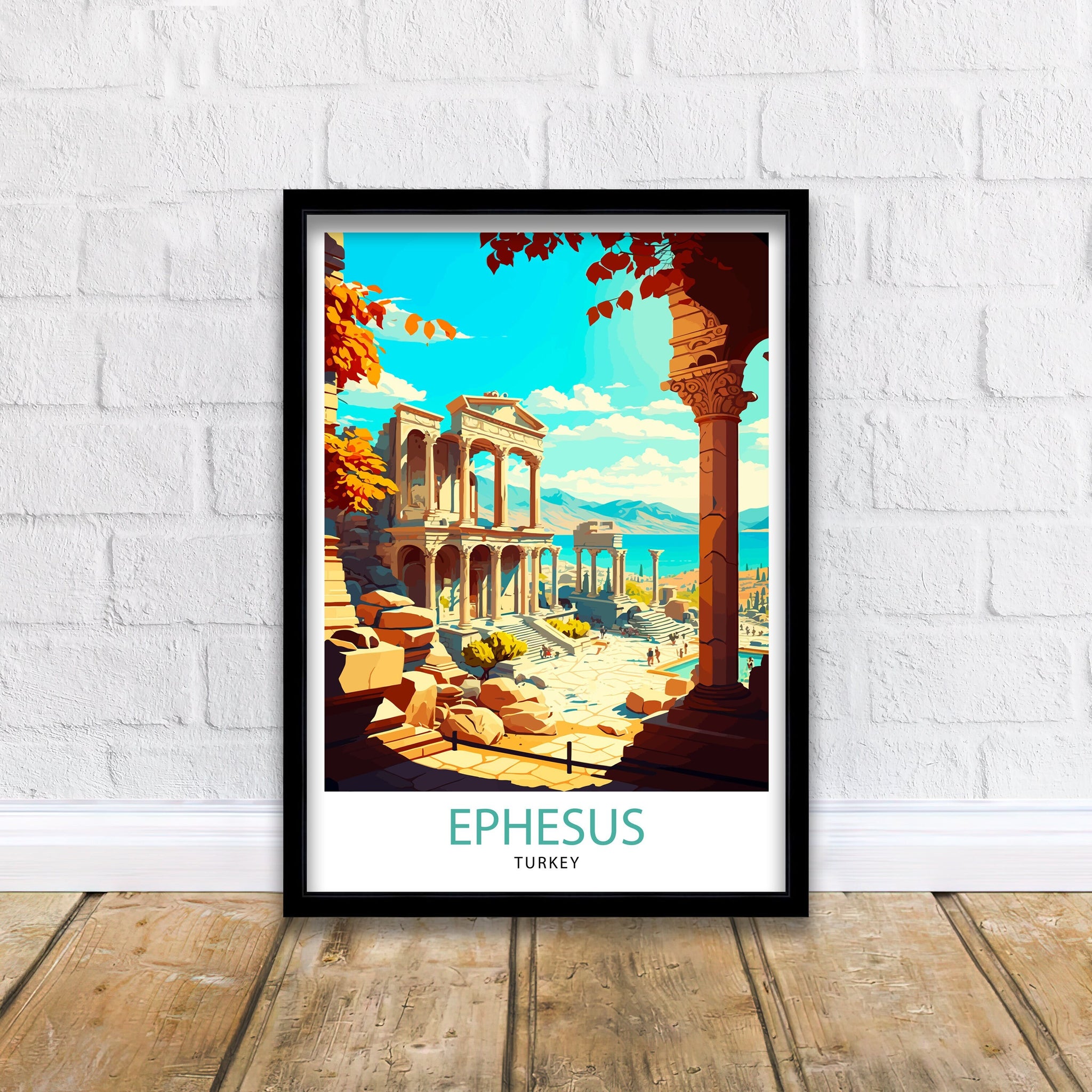 Ephesus Turkey Travel Art Print, Ancient City Illustration