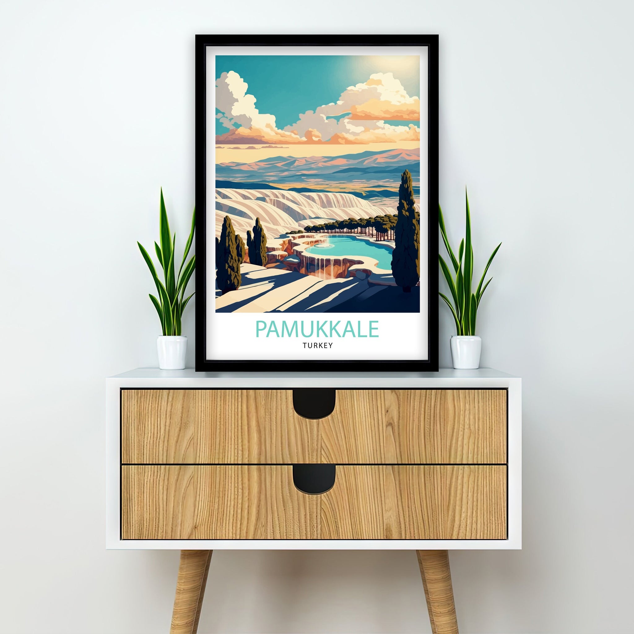 Pamukkale Turkey Travel Poster, Travertine Hot Springs Art Print