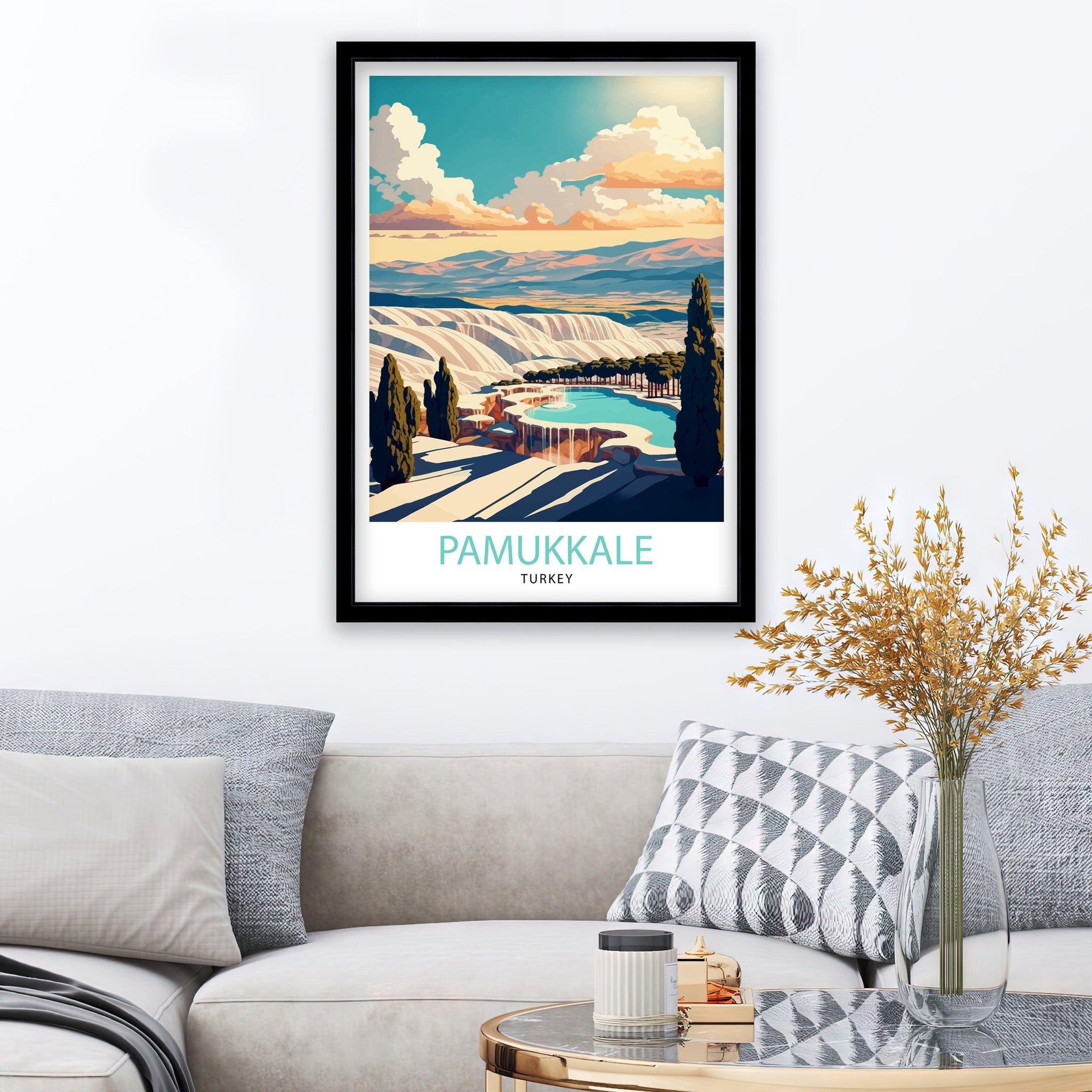 Pamukkale Turkey Travel Poster, Travertine Hot Springs Art Print