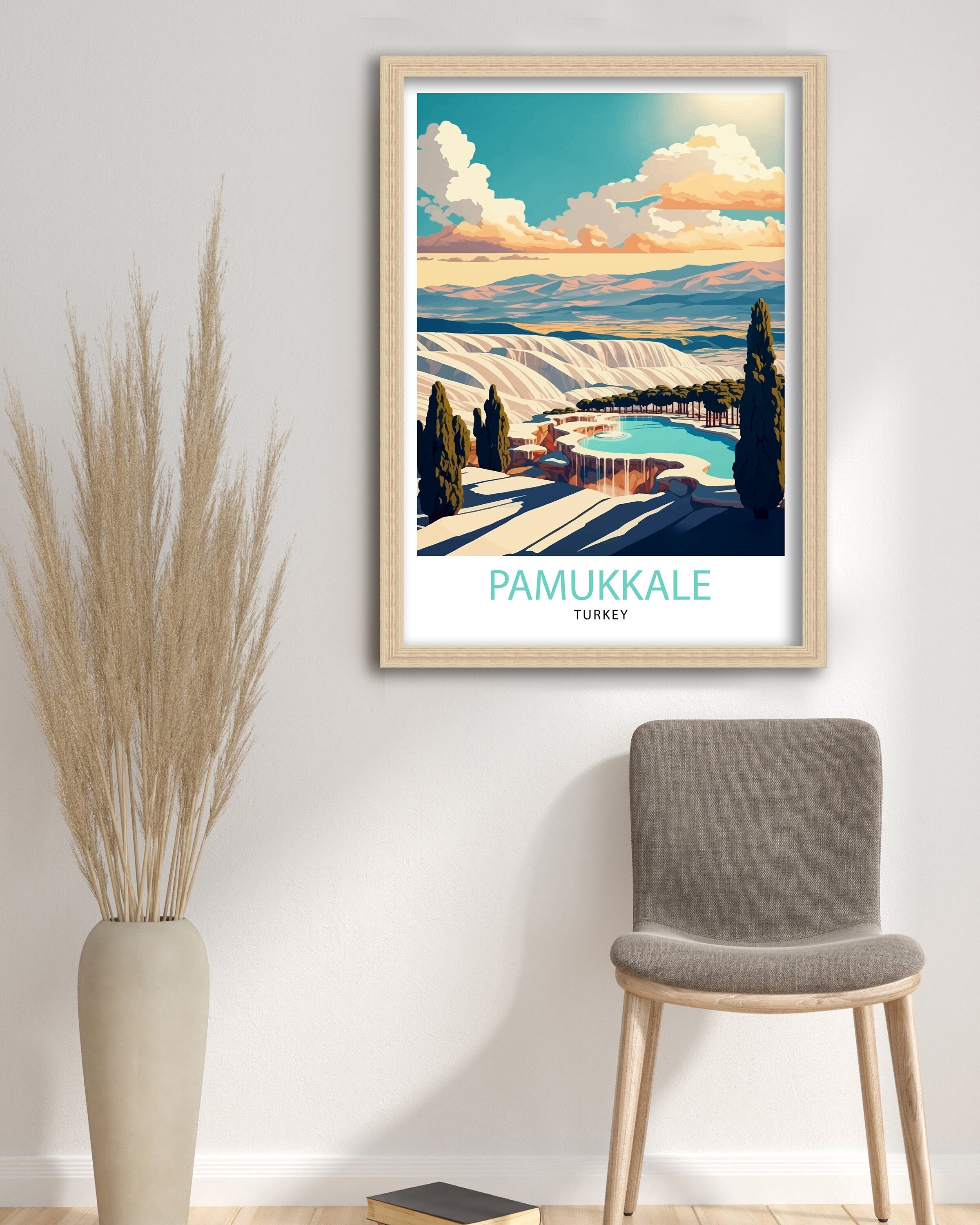 Pamukkale Turkey Travel Poster, Travertine Hot Springs Art Print