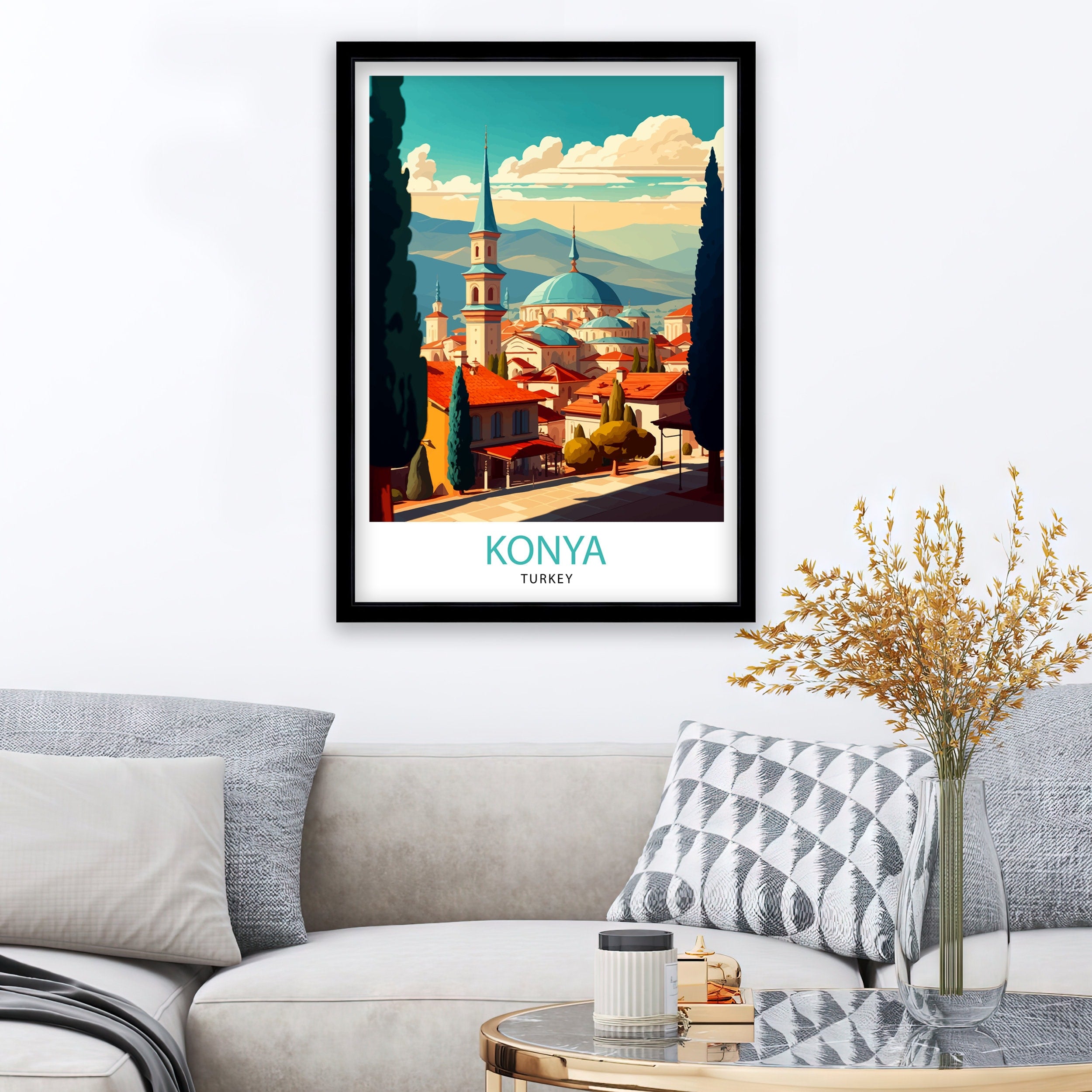 Konya Turkey Travel Poster, Turkish City Art Print