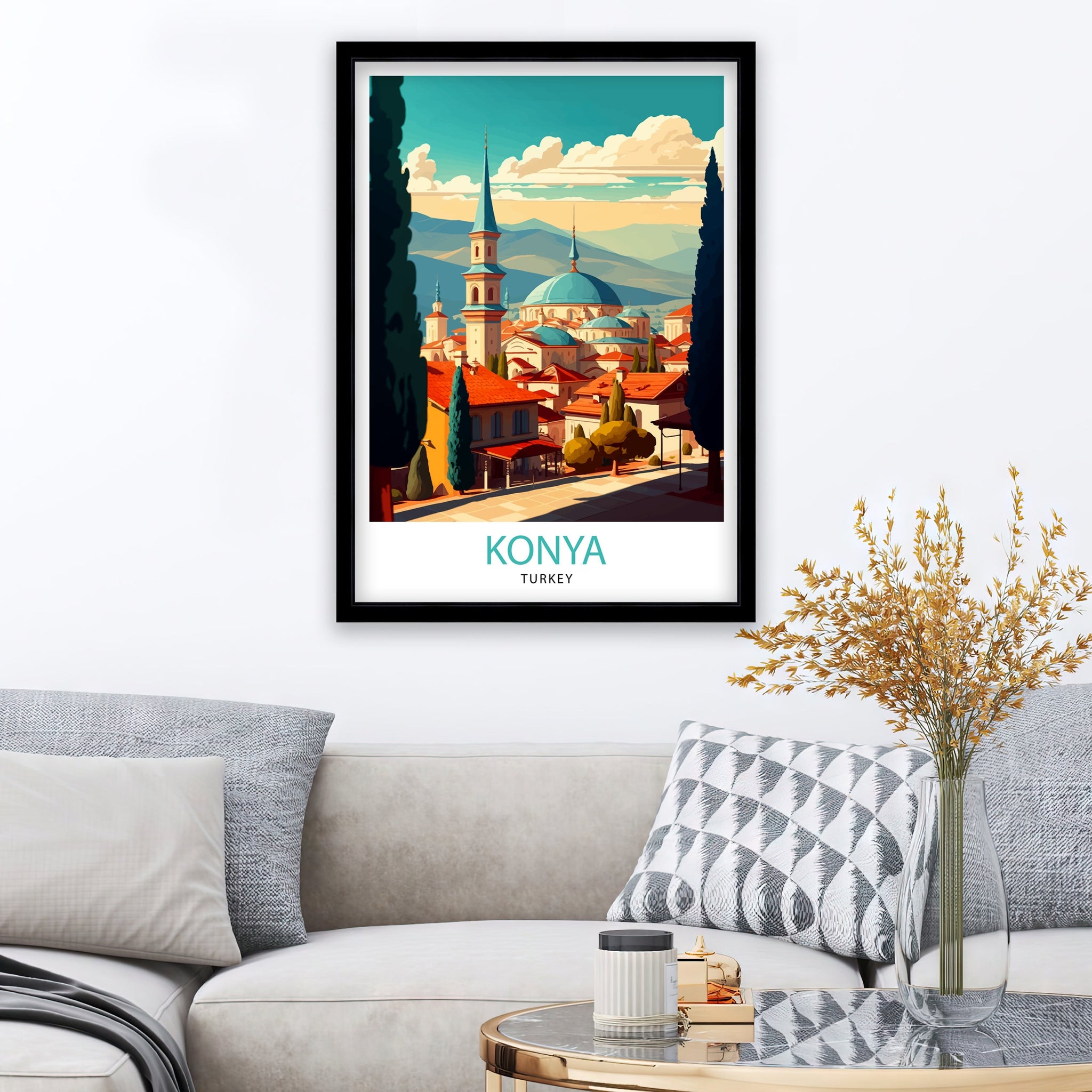 Konya Turkey Travel Poster, Turkish City Art Print