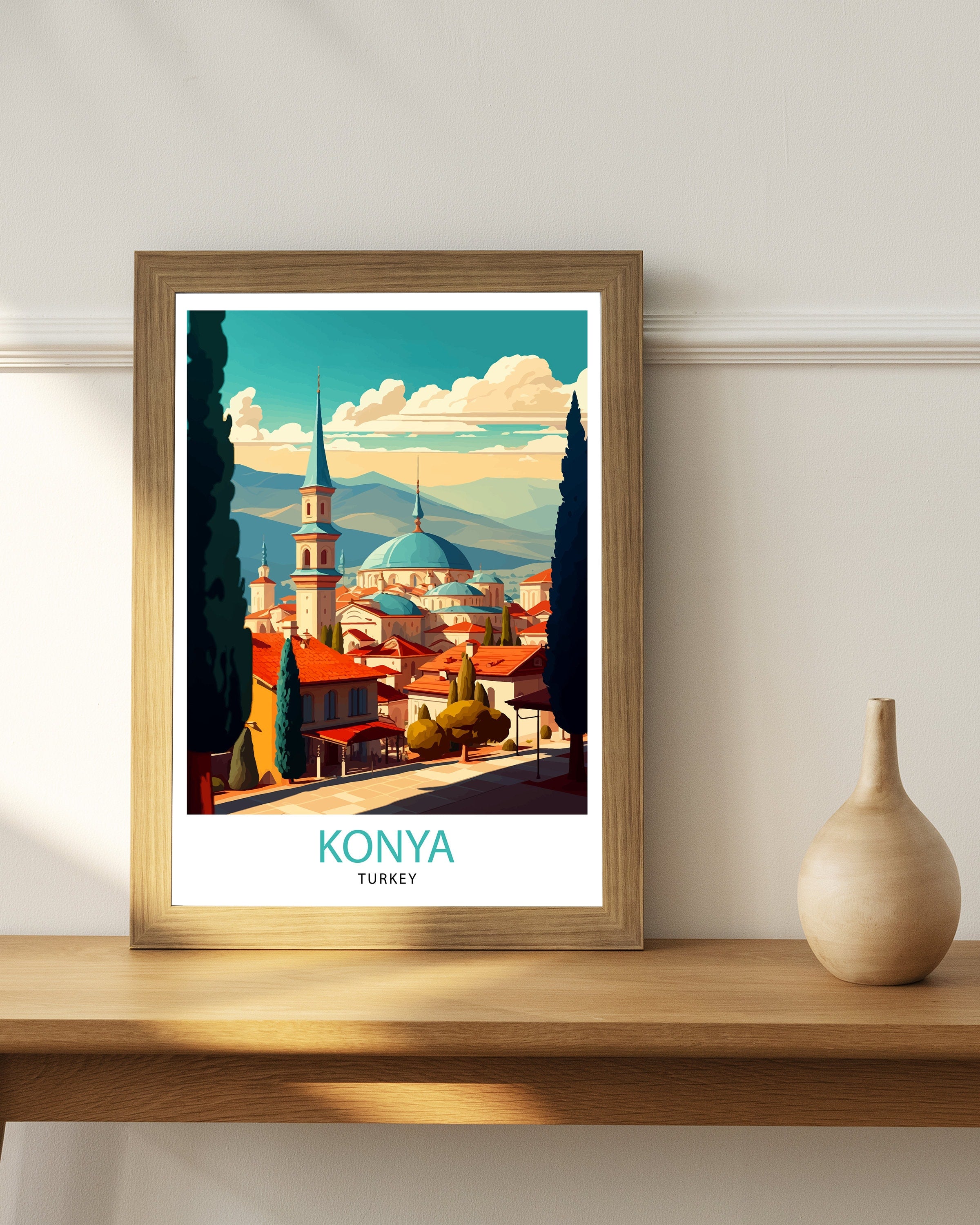 Konya Turkey Travel Poster, Turkish City Art Print