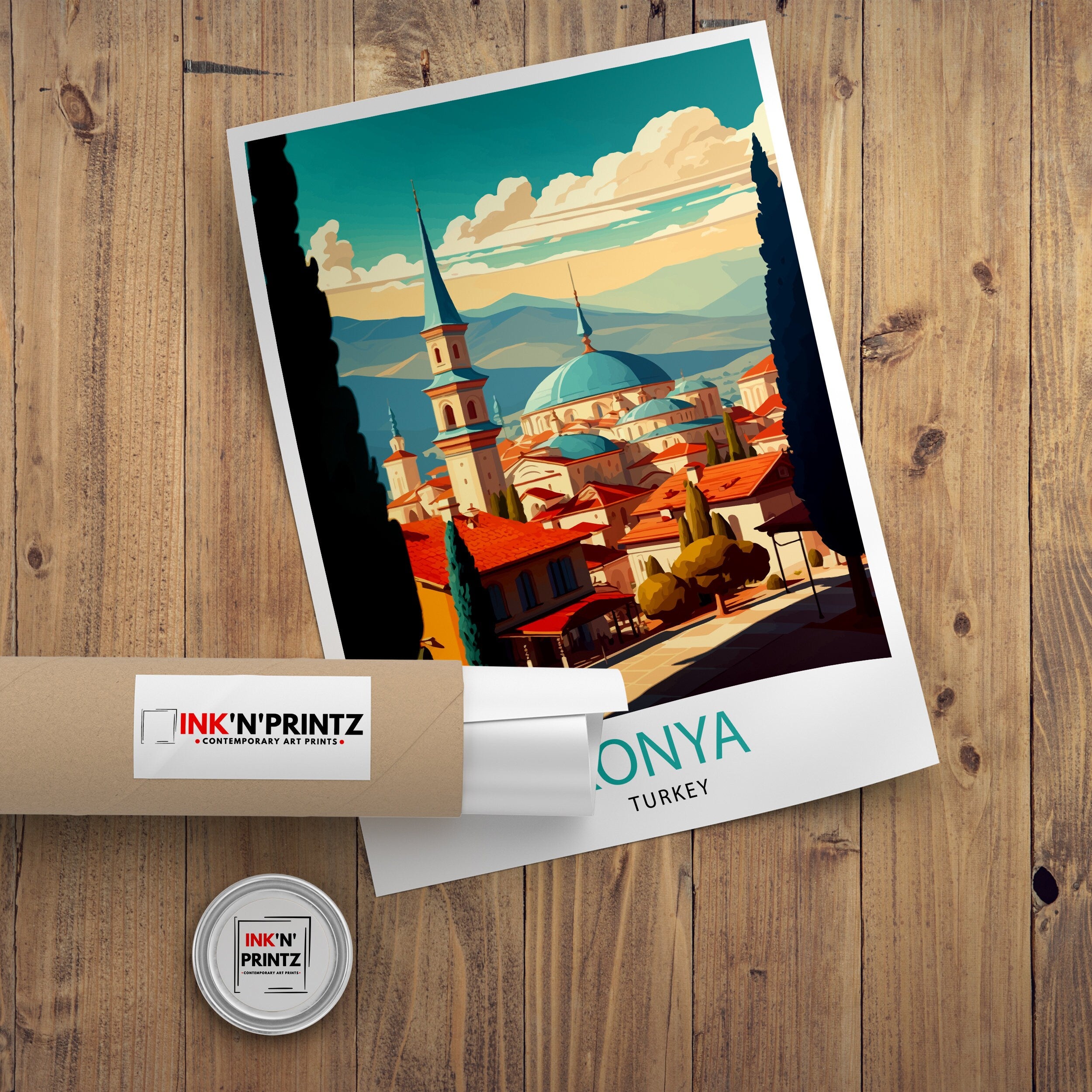 Konya Turkey Travel Poster, Turkish City Art Print