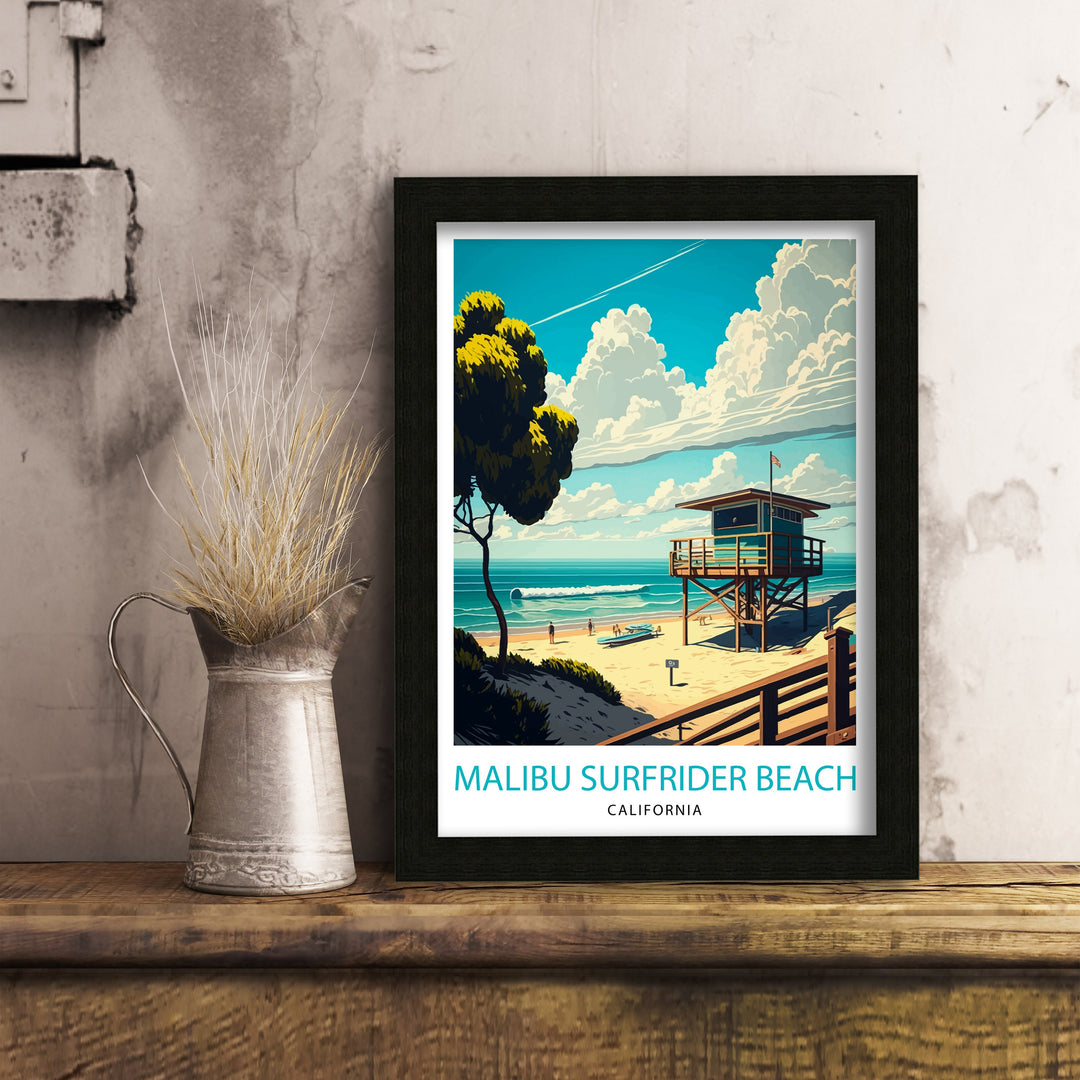 Malibu Surfrider Beach Travel Poster Malibu Surfrider Beach Wall Art California Travel Poster Malibu Surfrider Beach Illustration