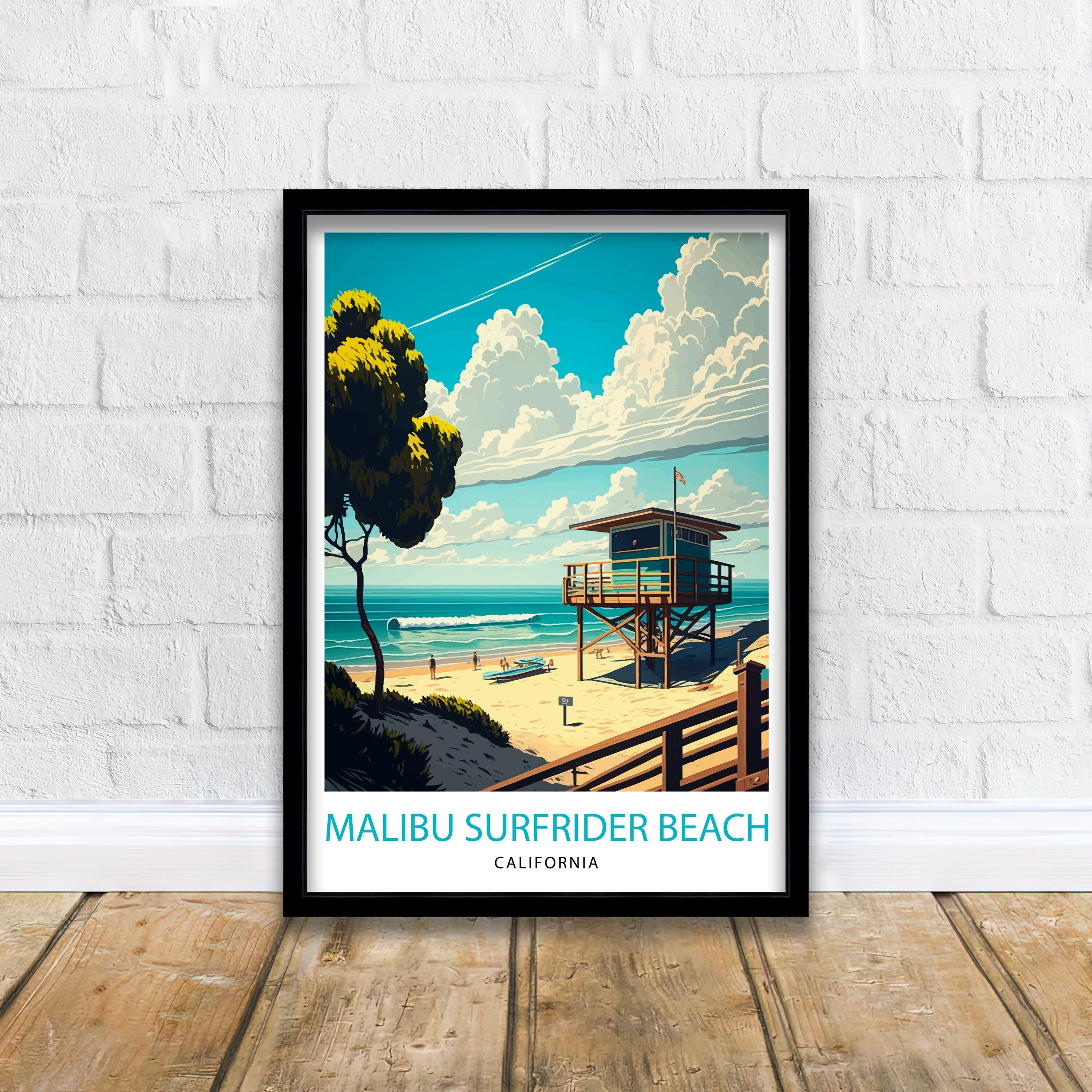 Malibu Surfrider Beach Art Print | California Travel Poster