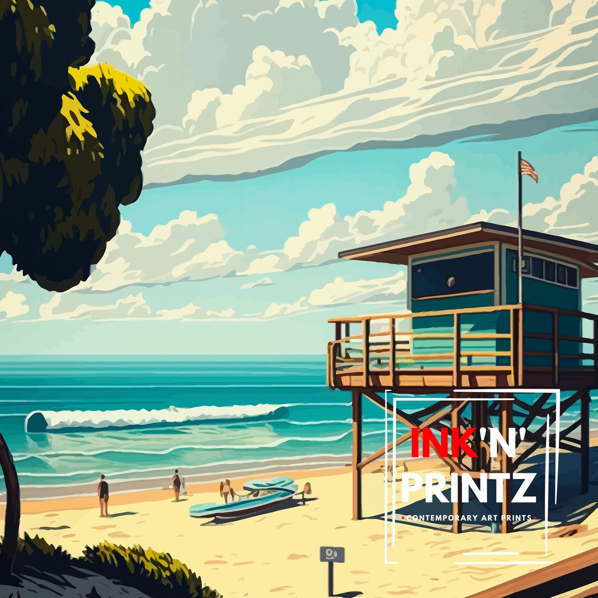 Malibu Surfrider Beach Art Print | California Travel Poster