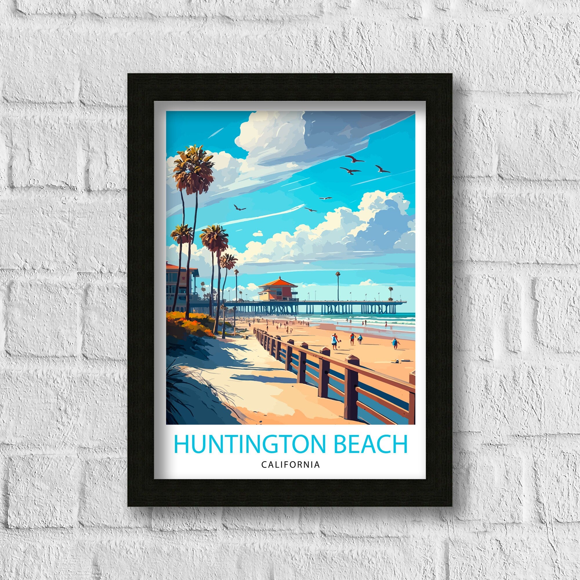 Huntington Beach Pier Art Print | California Travel Poster