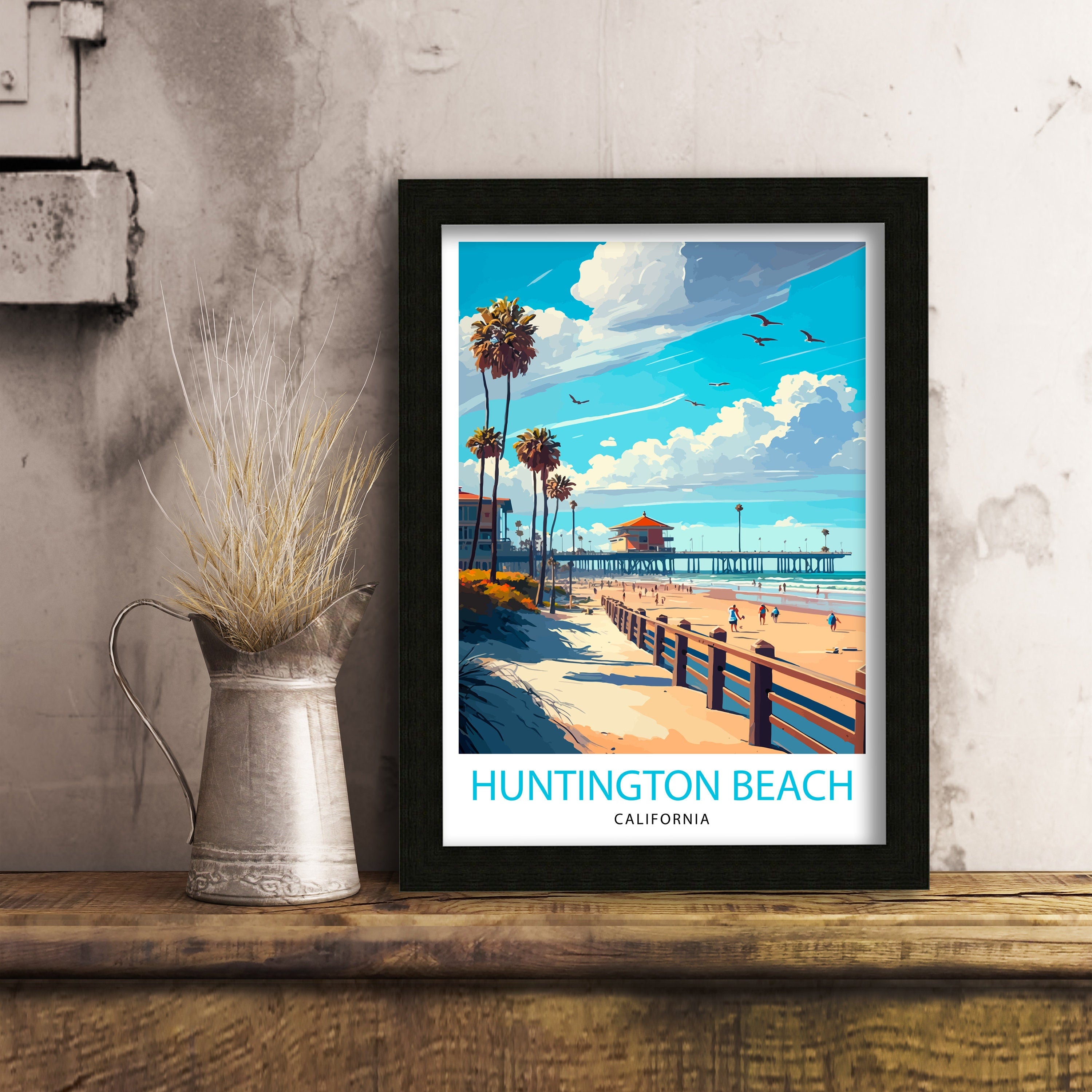 Huntington Beach Pier Art Print | California Travel Poster