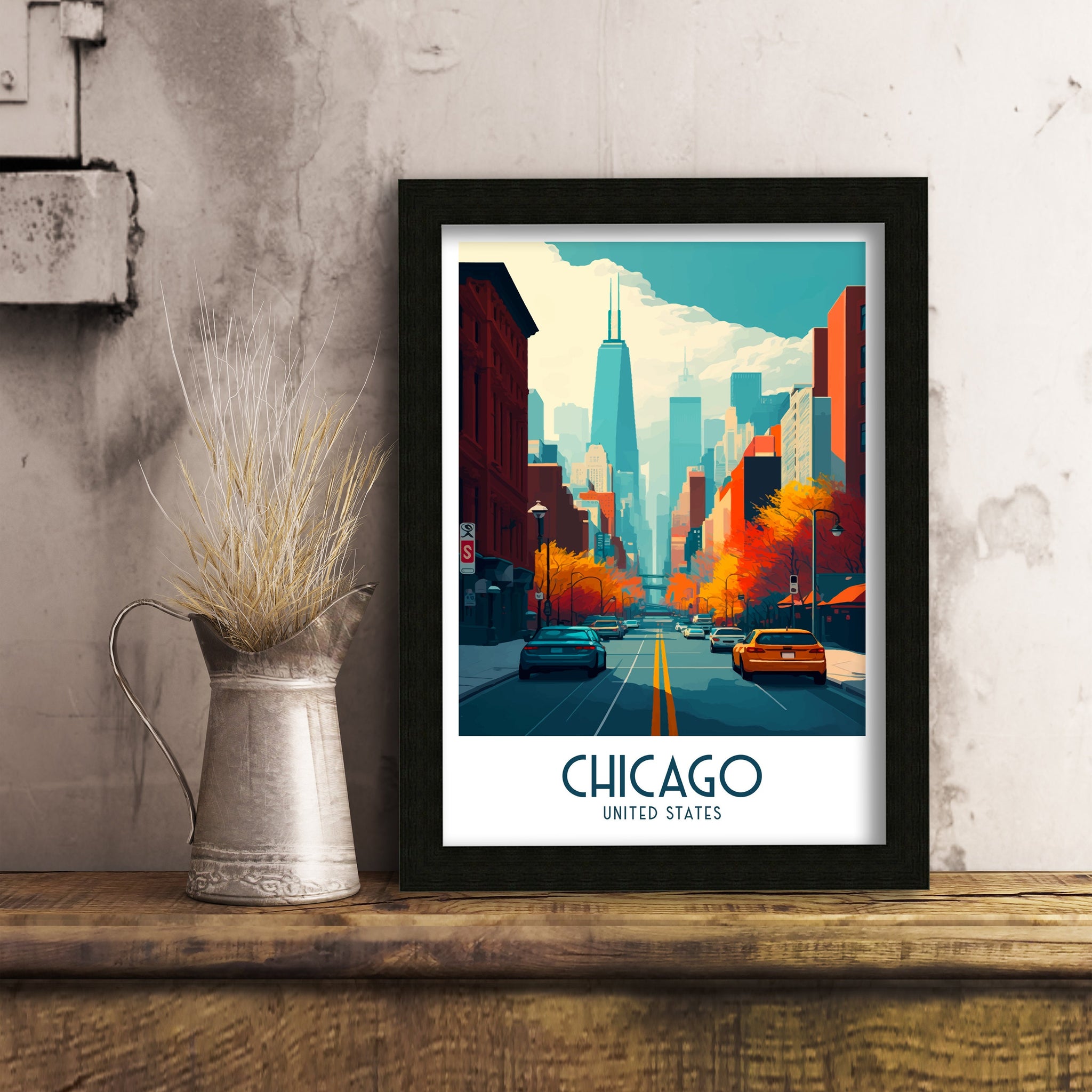 Chicago Travel Poster, Willis Tower & The Bean, Home Decor
