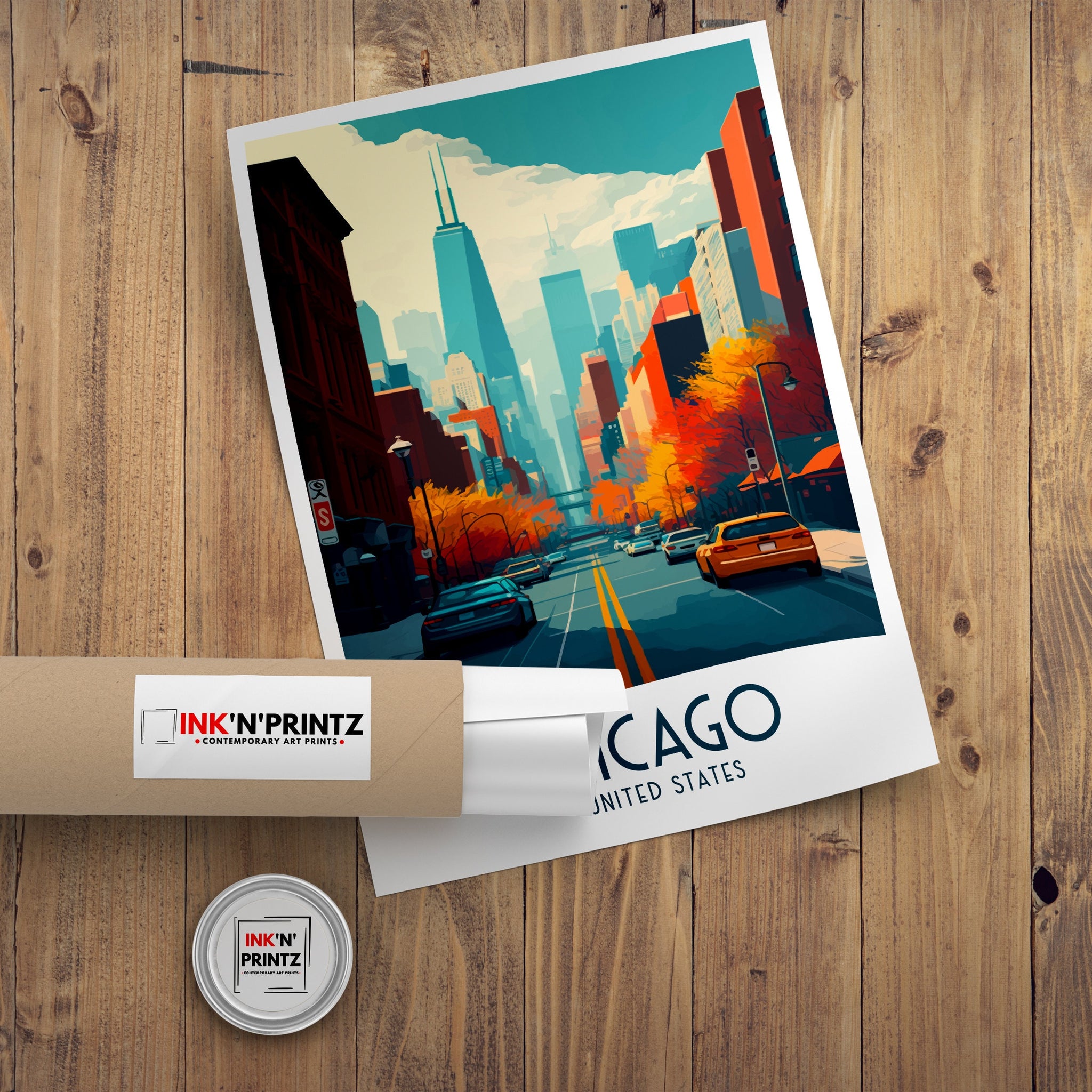 Chicago Travel Poster, Willis Tower & The Bean, Home Decor