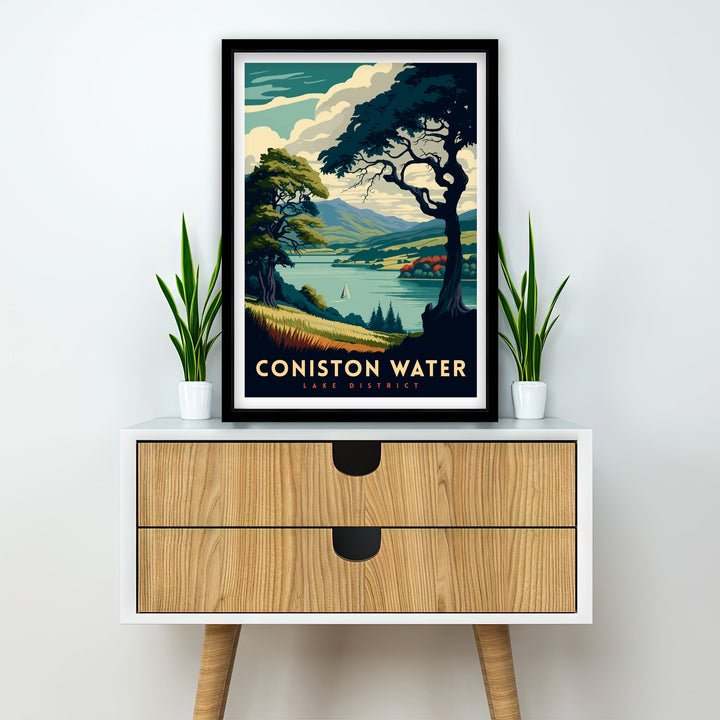 Coniston Water Lake District Travel Poster Coniston Water