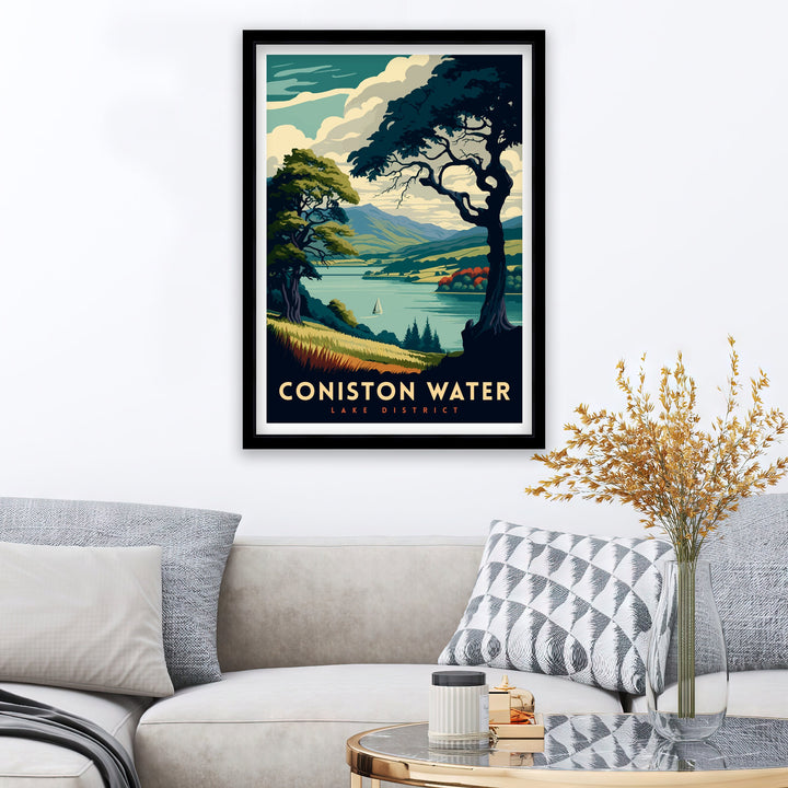 Coniston Water Lake District Travel Poster Coniston Water