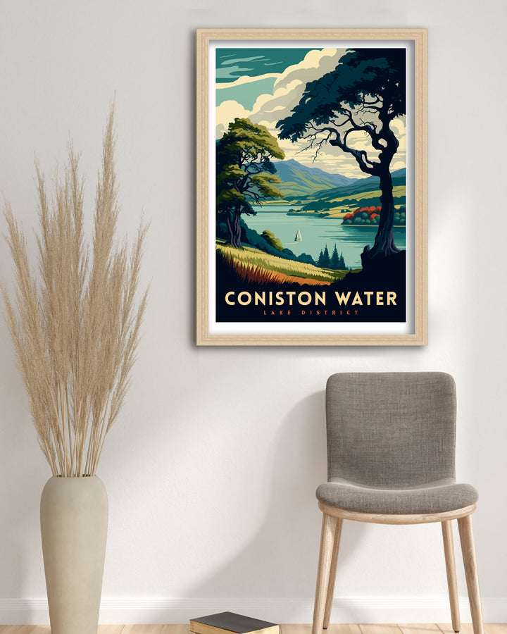 Coniston Water Lake District Travel Poster Coniston Water