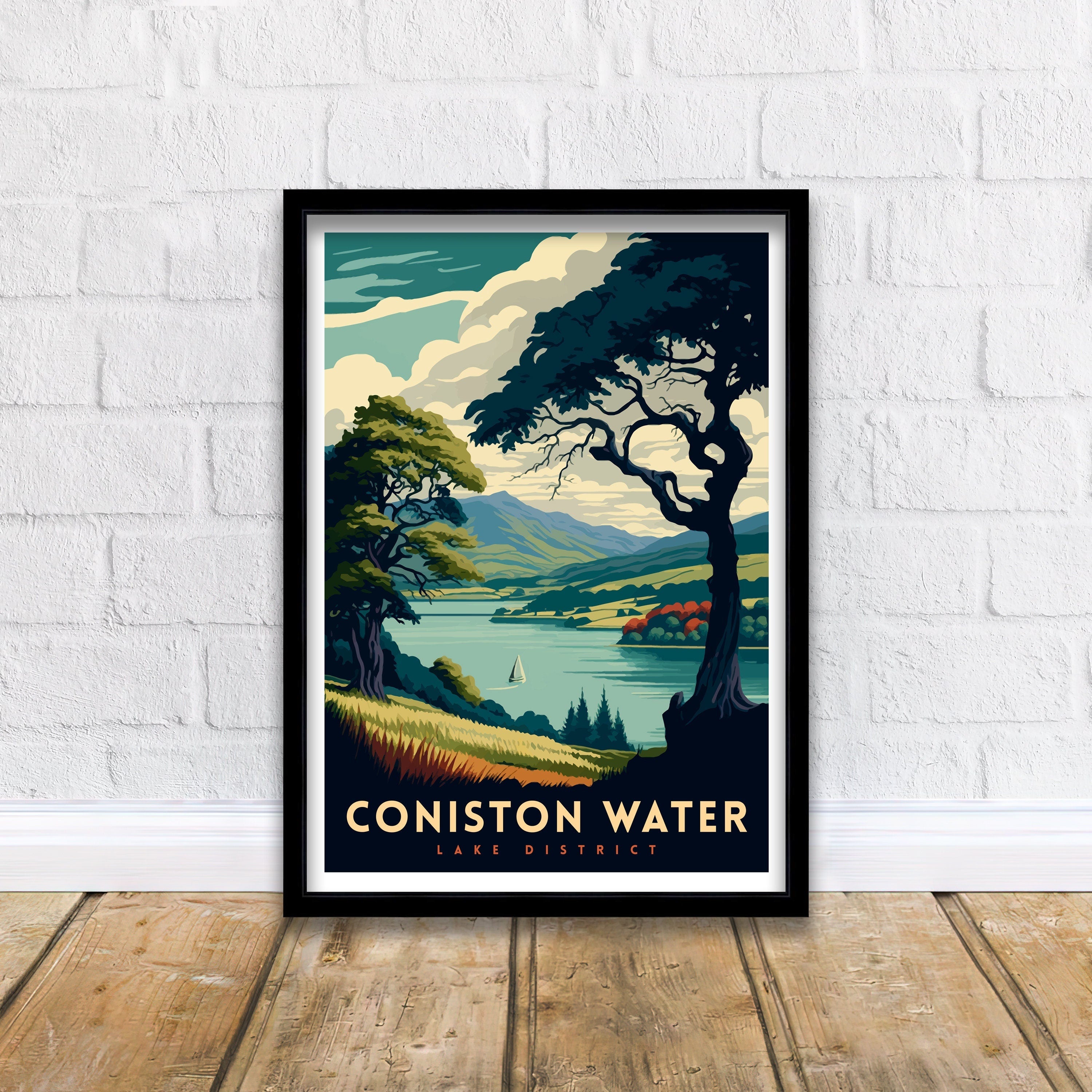 Coniston Water Lake District Travel Poster Coniston Water