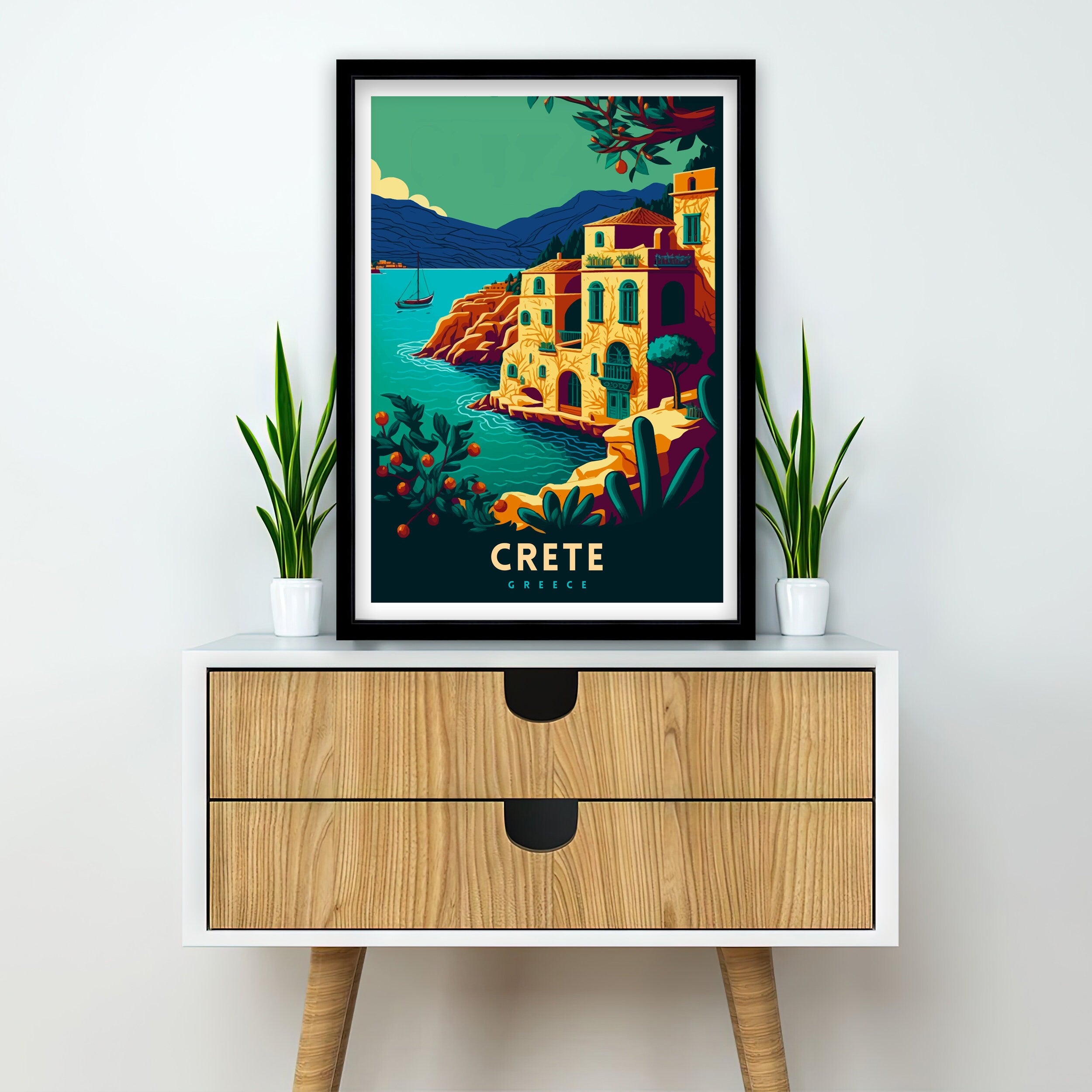 Crete Travel Poster | Colorful Greek Island Art Print