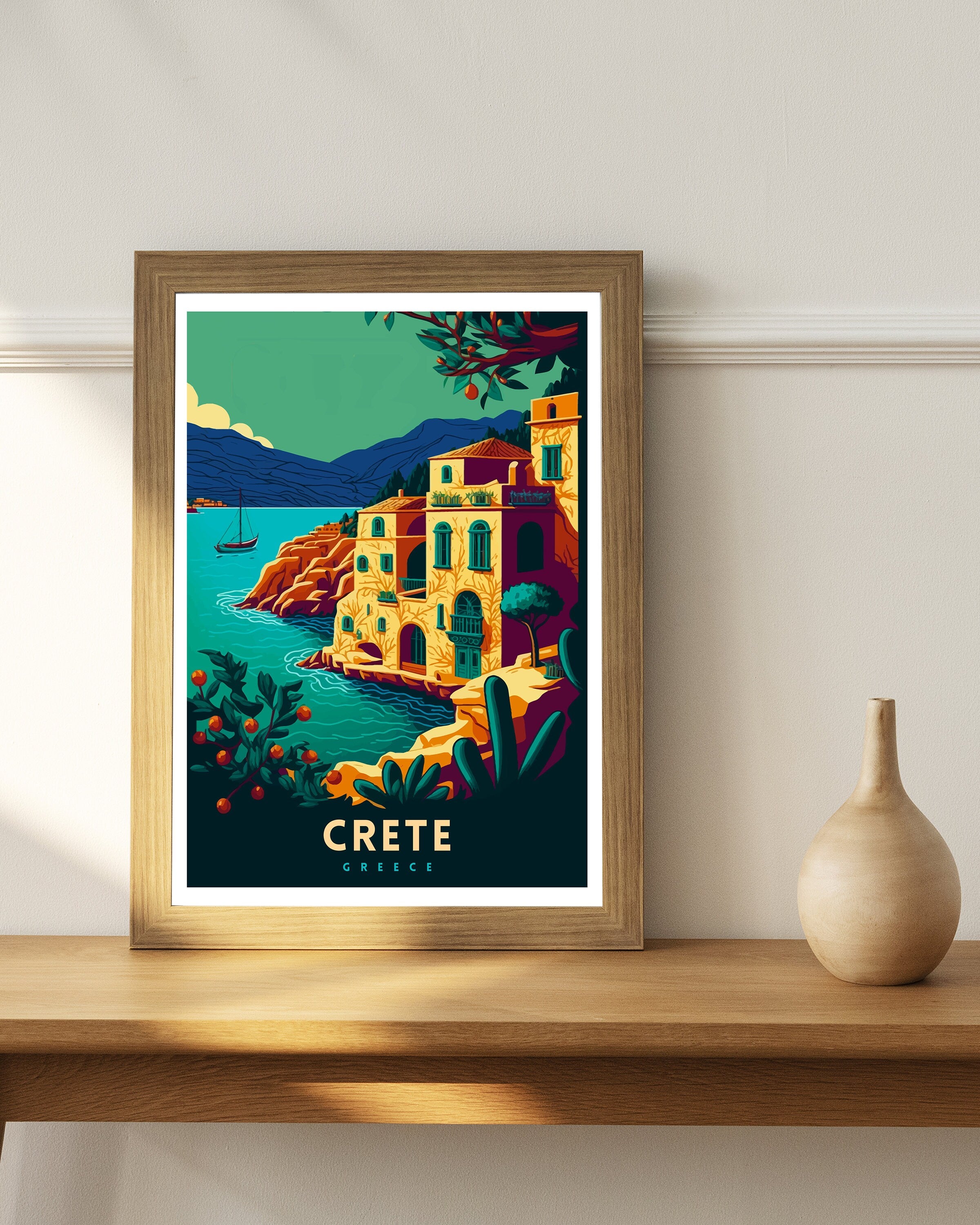 Crete Travel Poster | Colorful Greek Island Art Print