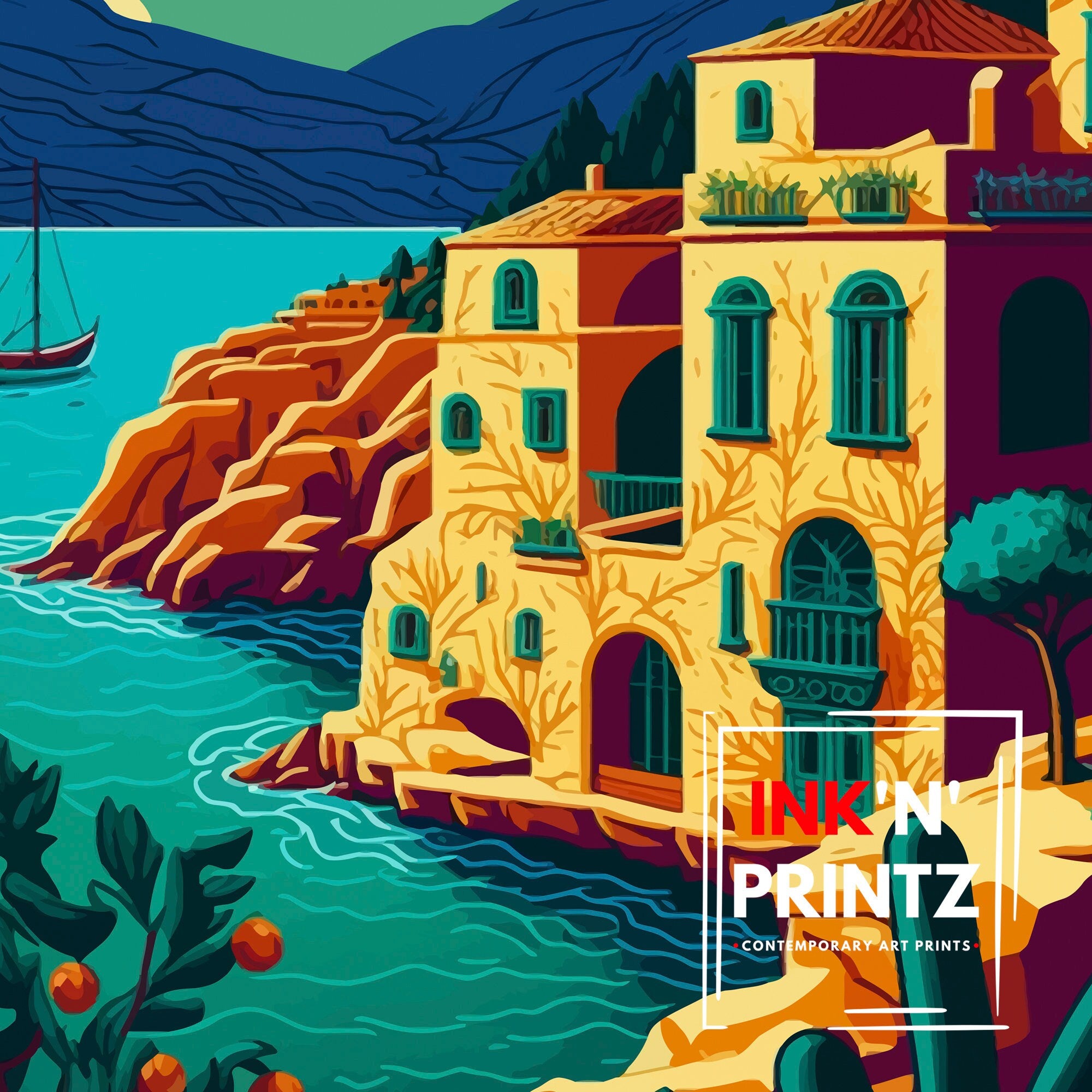 Crete Travel Poster | Colorful Greek Island Art Print