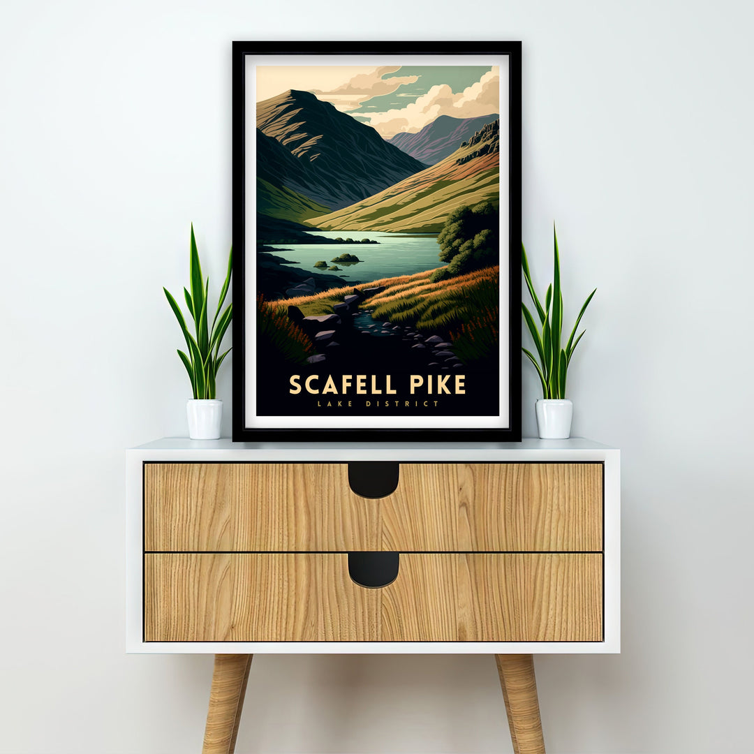 Scafell Pike Lake District Travel Poster , Scafell Pike Wall Art Lake District