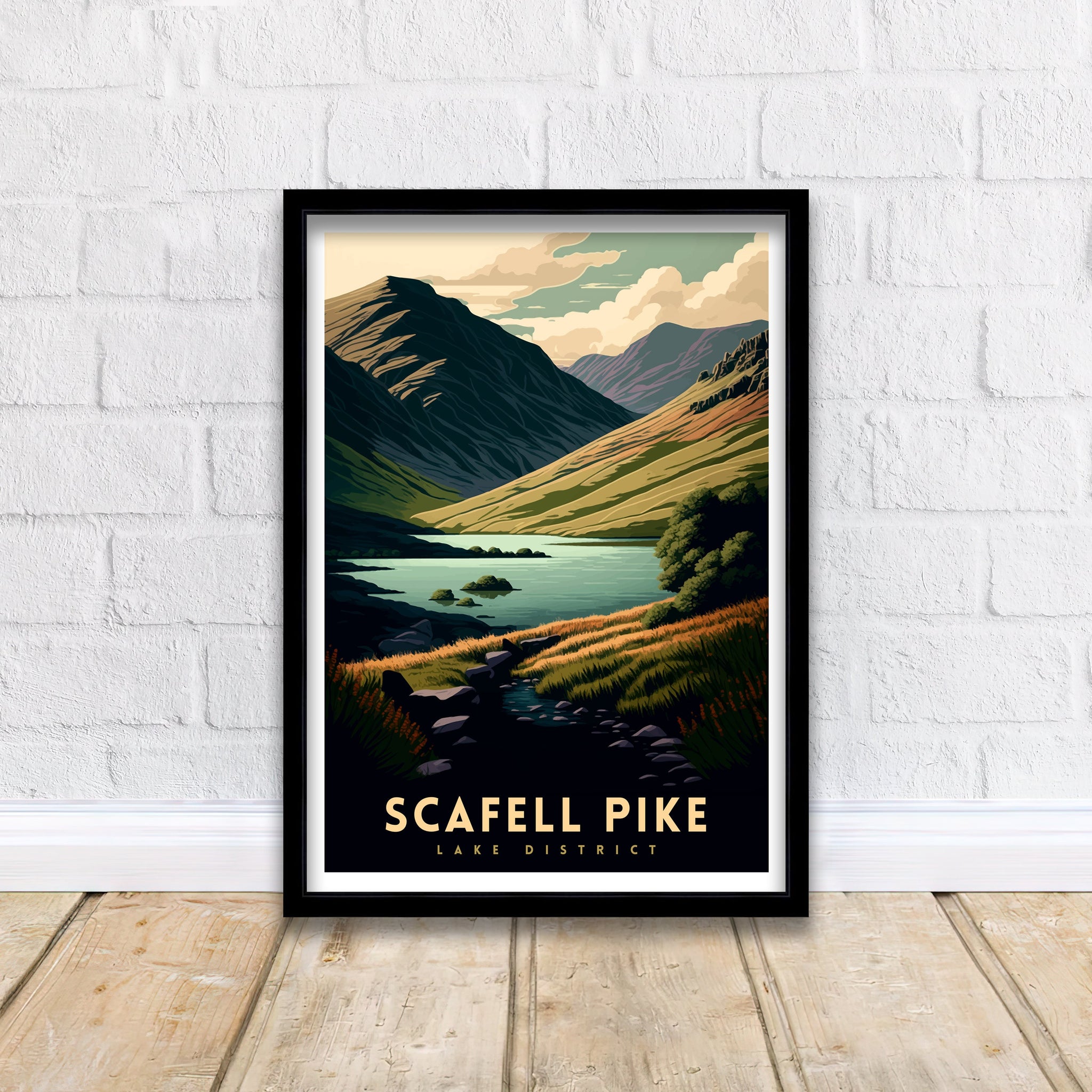 Scafell Pike Travel Print, Lake District Mountain Illustration