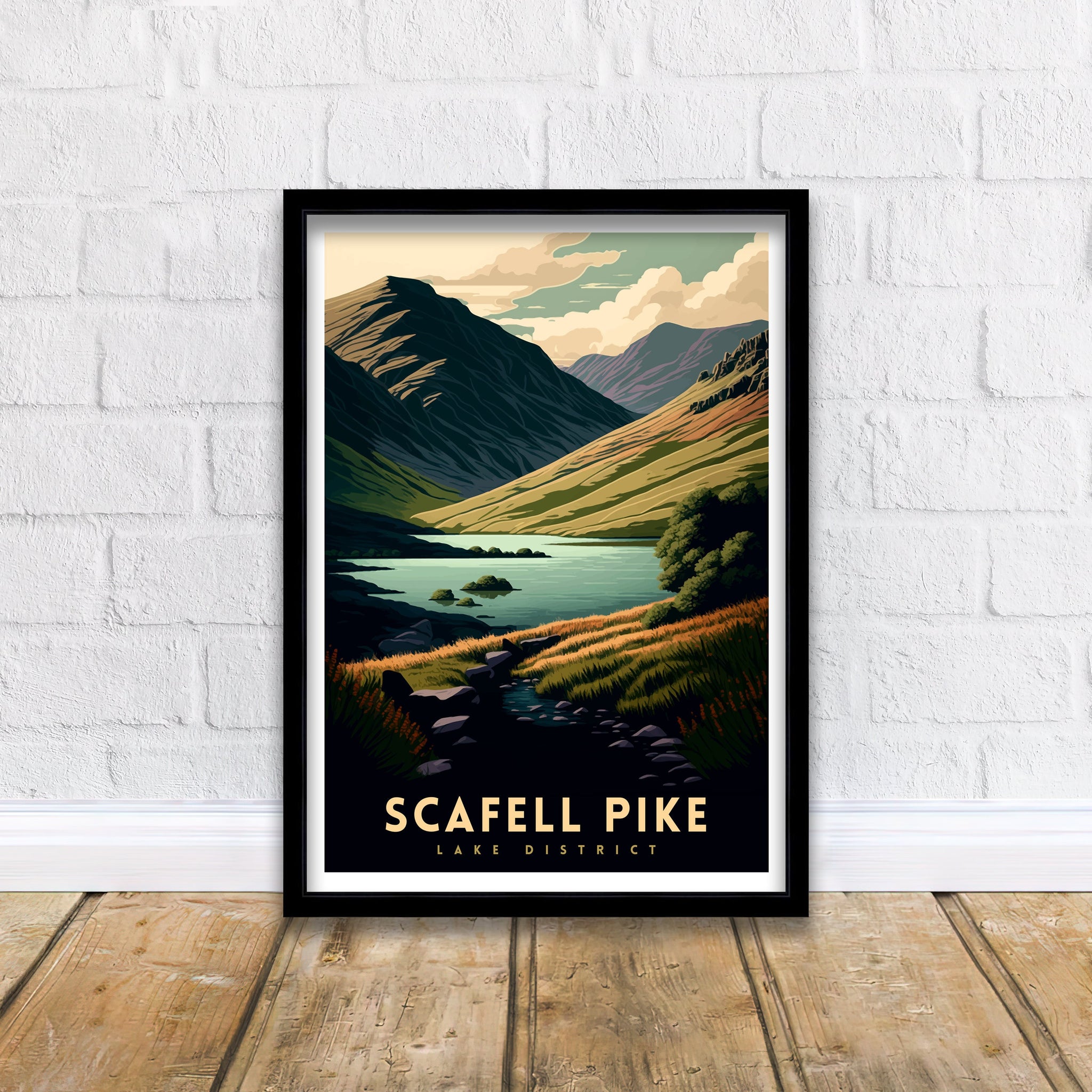 Scafell Pike Travel Print, Lake District Mountain Illustration