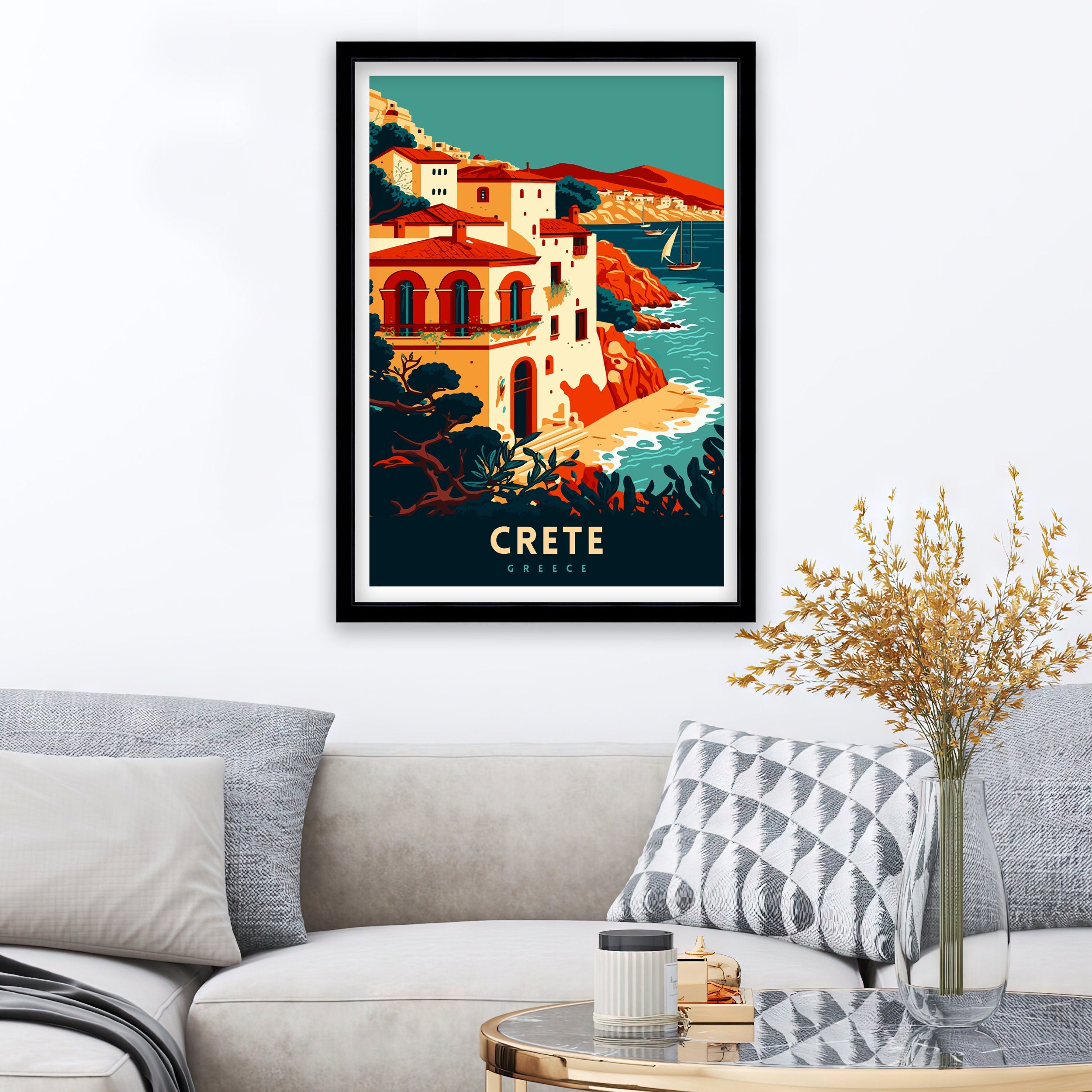 Crete Greece Travel Poster | Coastal Art Print