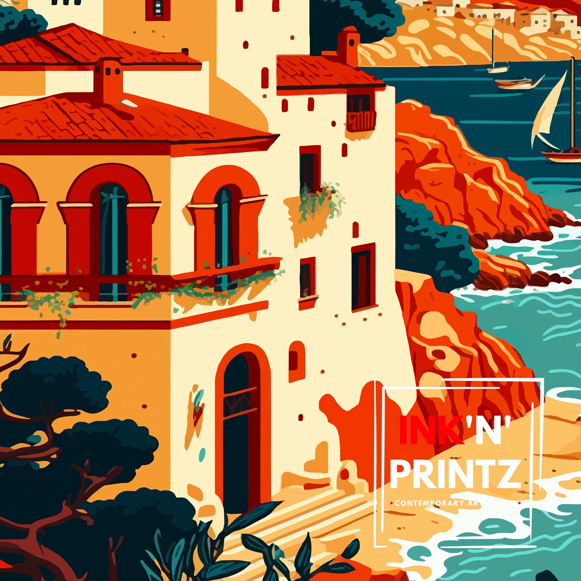 Crete Greece Travel Poster | Coastal Art Print
