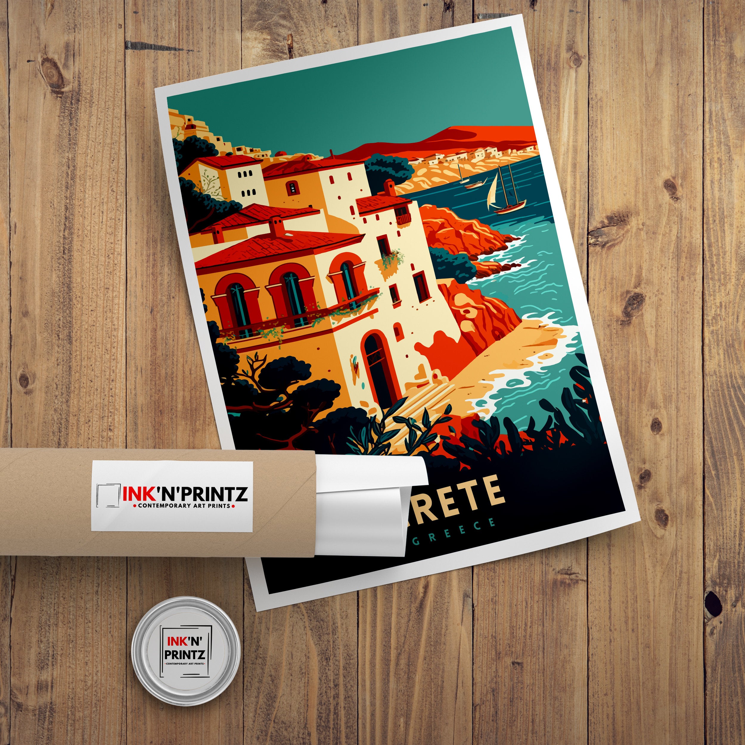 Crete Greece Travel Poster | Coastal Art Print