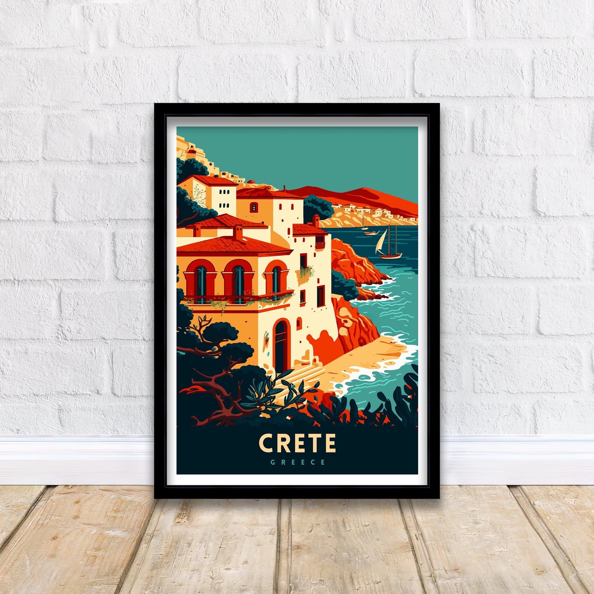 Crete Greece Travel Poster | Coastal Art Print