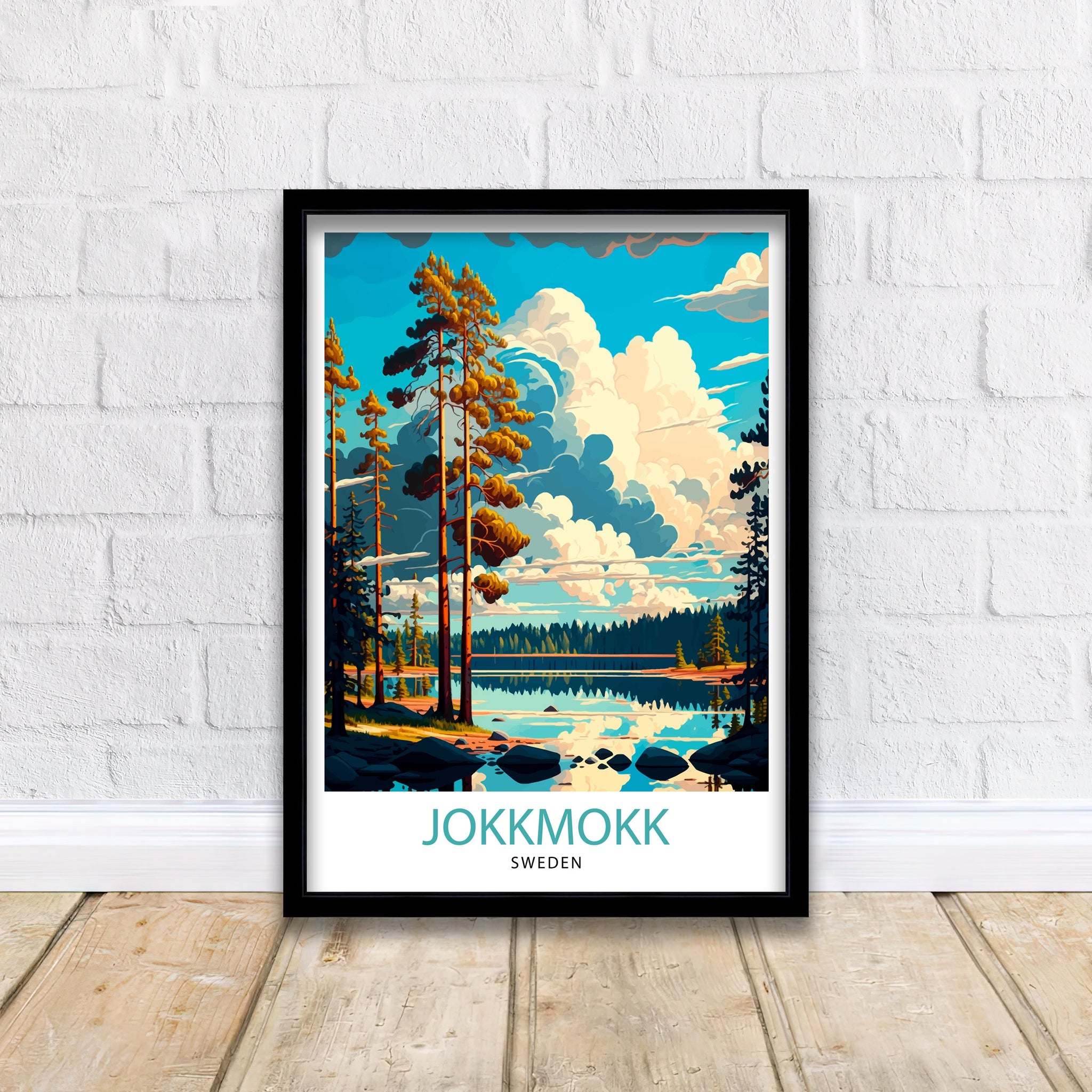 Jokkmokk Sweden Travel Poster, Scandinavian Illustration