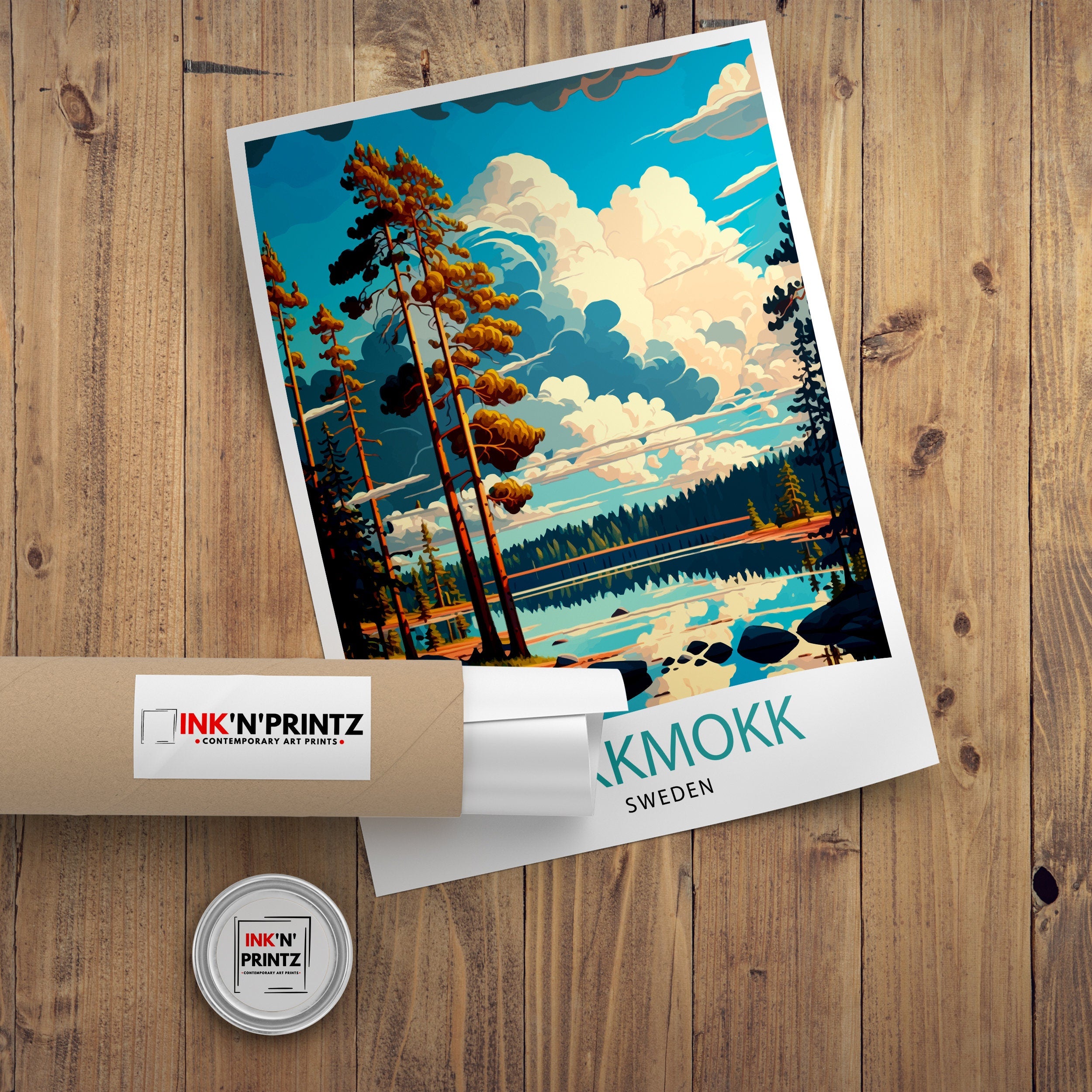Jokkmokk Sweden Travel Poster, Scandinavian Illustration
