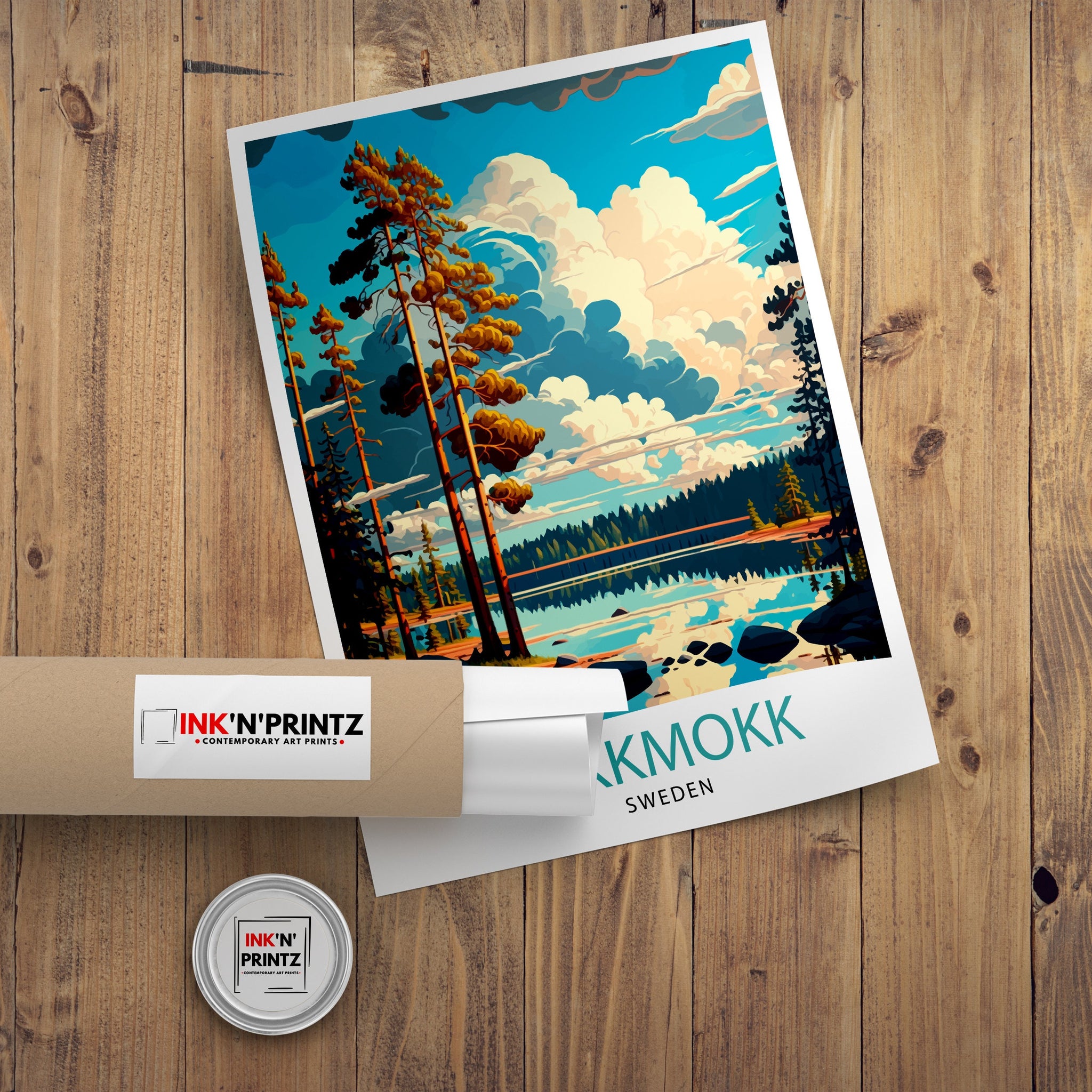 Jokkmokk Sweden Travel Poster, Scandinavian Illustration