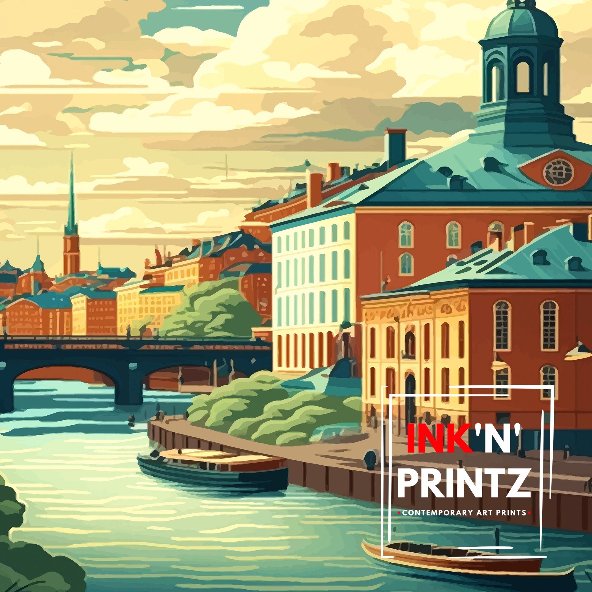 Gothenburg Sweden Travel Poster, Cityscape Art Print