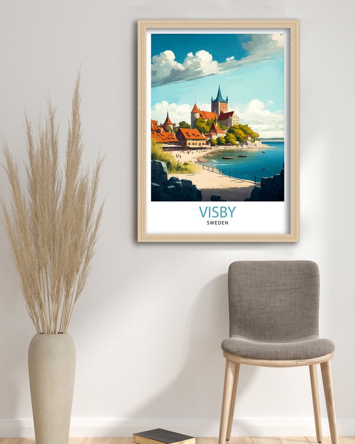 Visby Sweden Travel Poster Visby Wall Art Visby Home Decor Visby Cityscape Illustration Visby Poster Visby Travel Souvenir Sweden Travel