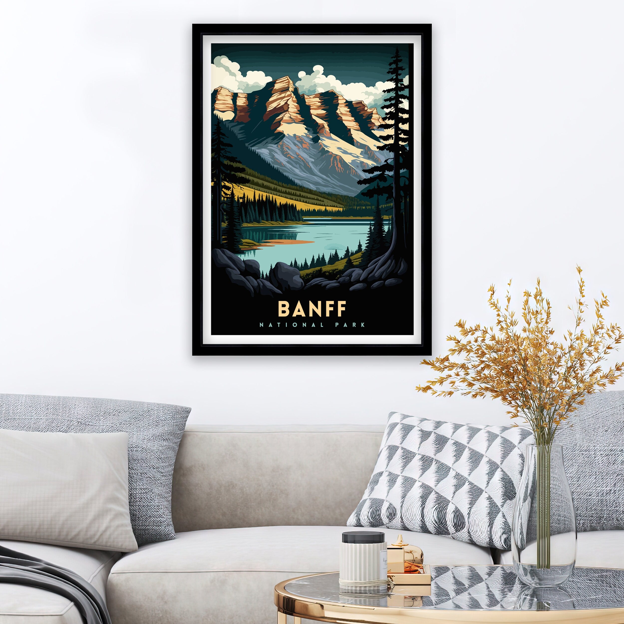 Banff National Park Travel Poster, Canadian Rockies Print
