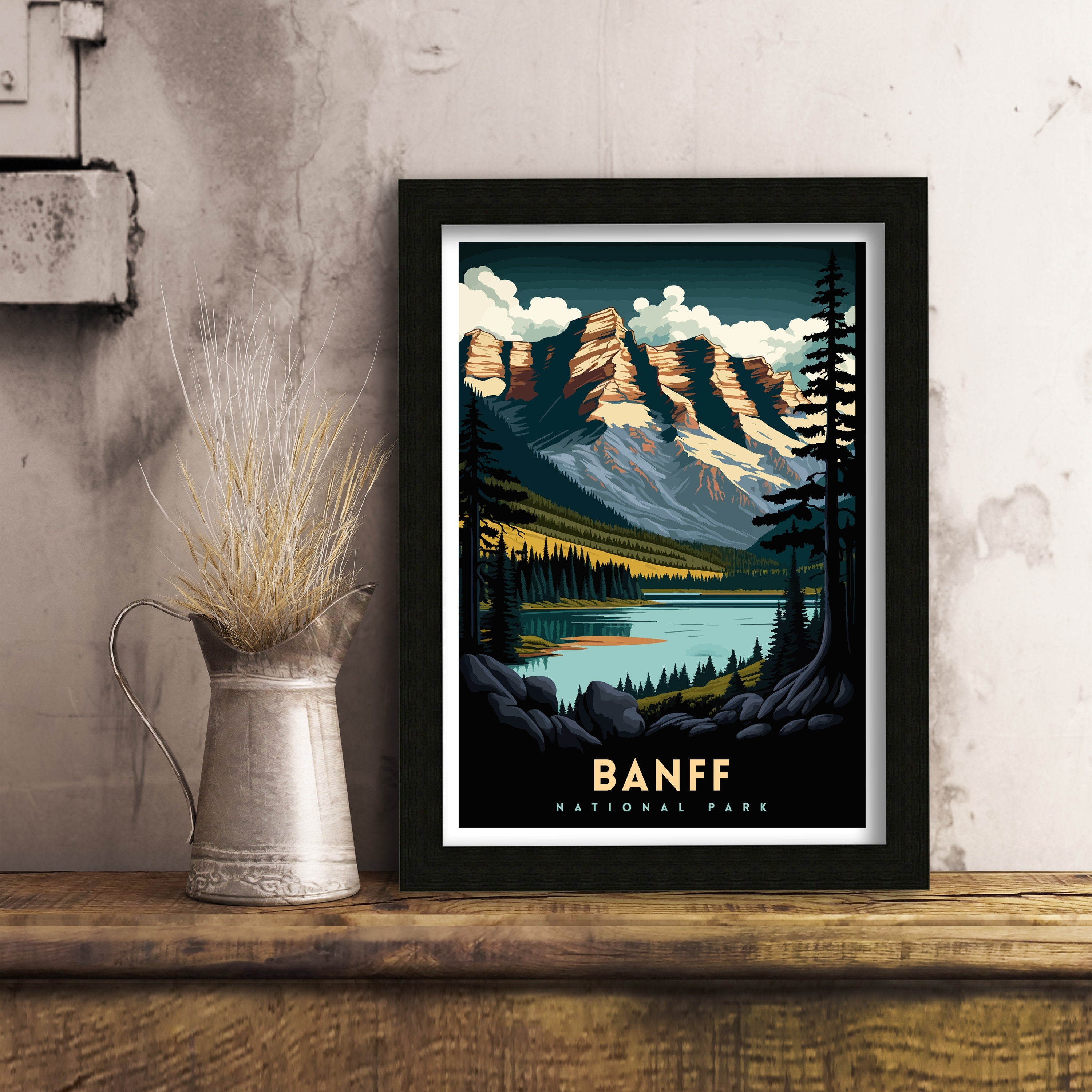 Banff National Park Travel Poster, Canadian Rockies Print