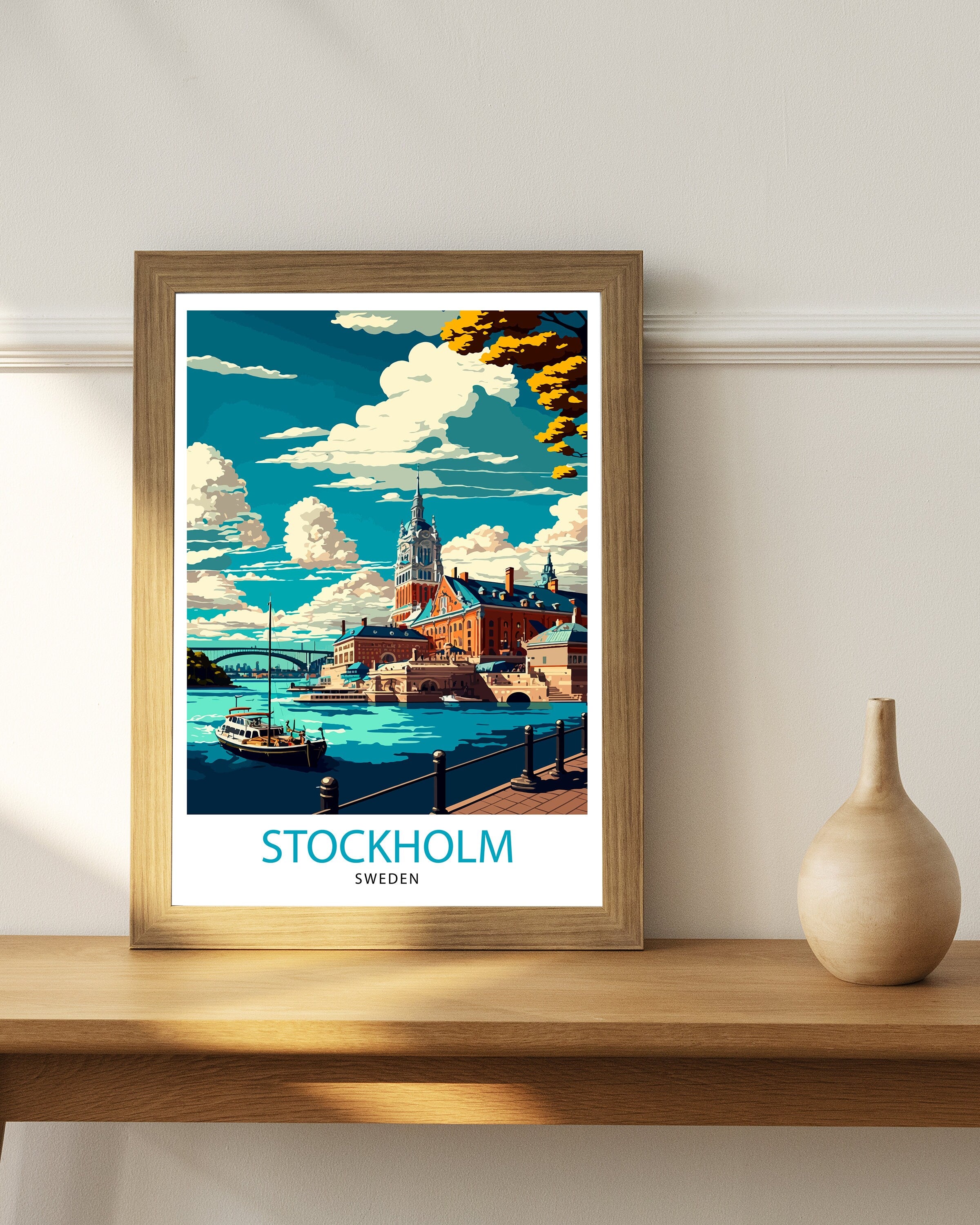 Stockholm Sweden Travel Poster | Scandinavian Illustration Art Print