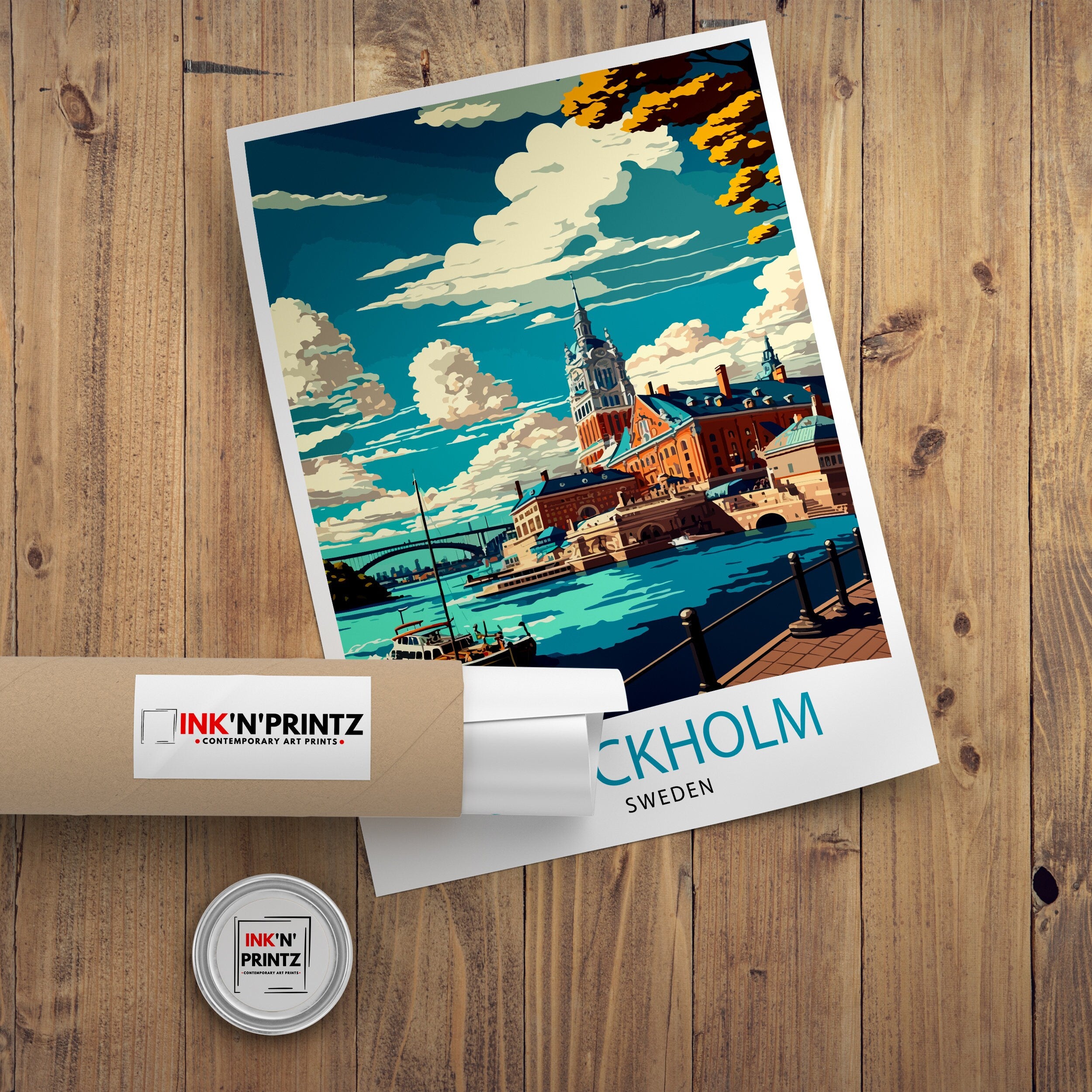 Stockholm Sweden Travel Poster | Scandinavian Illustration Art Print