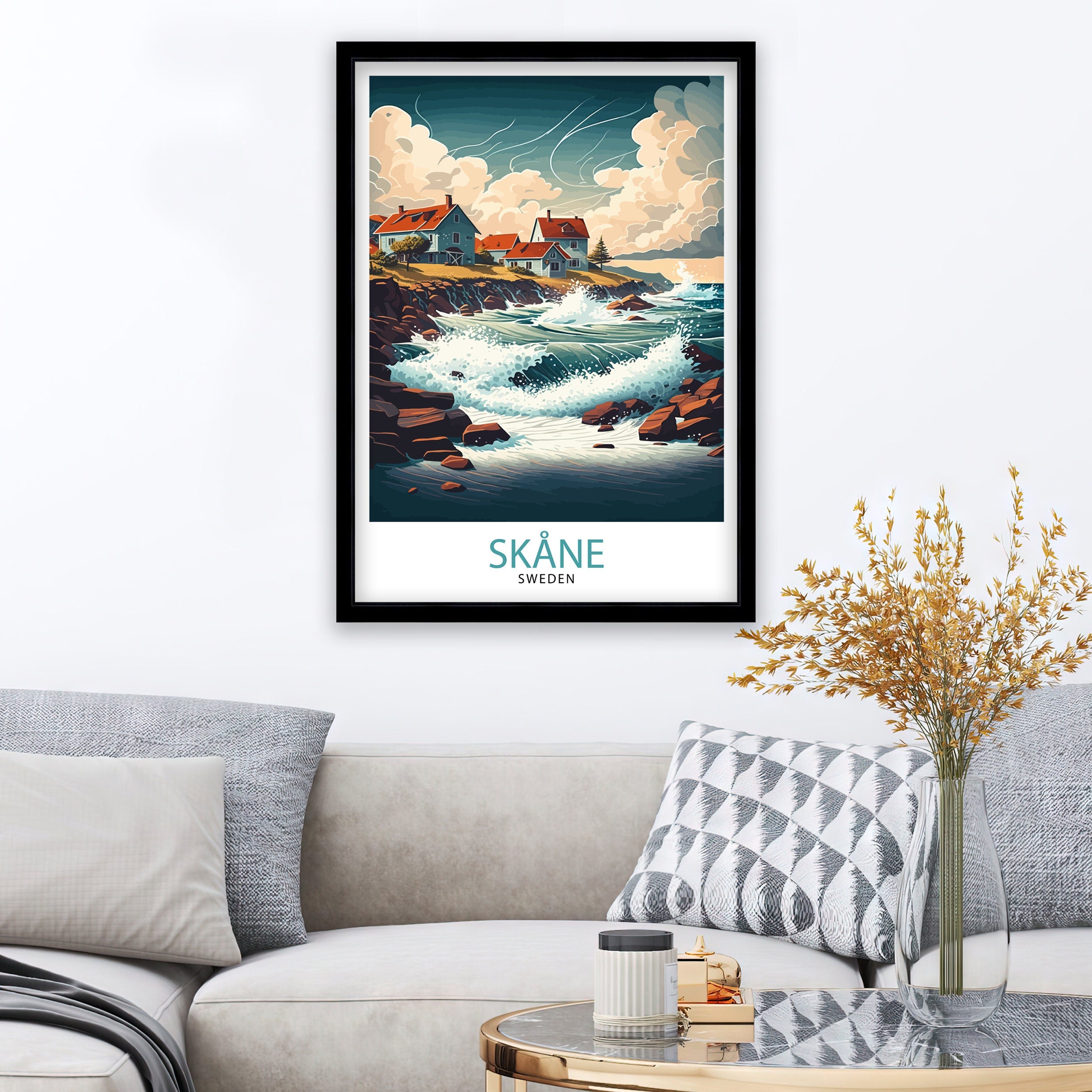 Skane Sweden Travel Poster, Coastal Illustration Art Print
