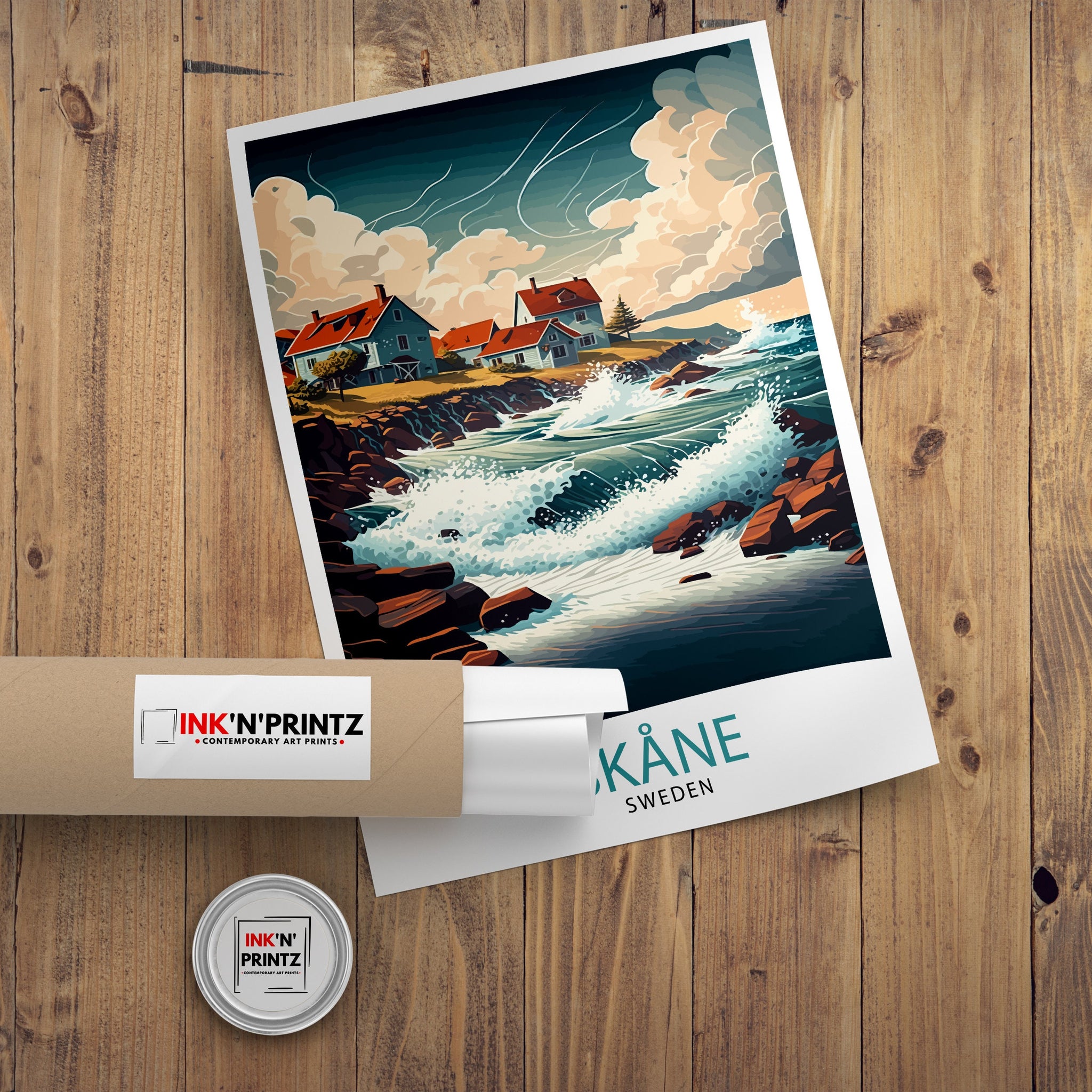 Skane Sweden Travel Poster, Coastal Illustration Art Print