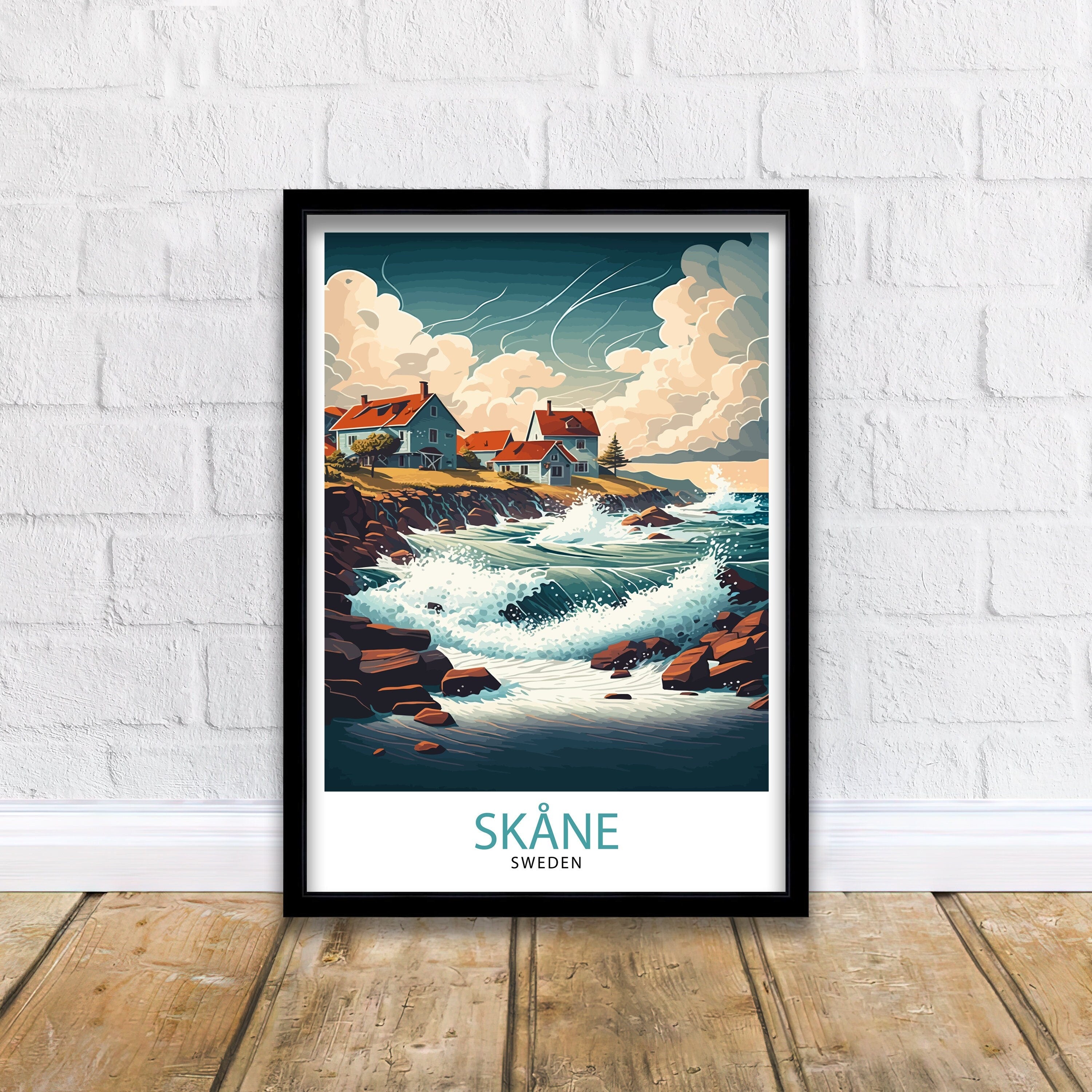 Skane Sweden Travel Poster, Coastal Illustration Art Print