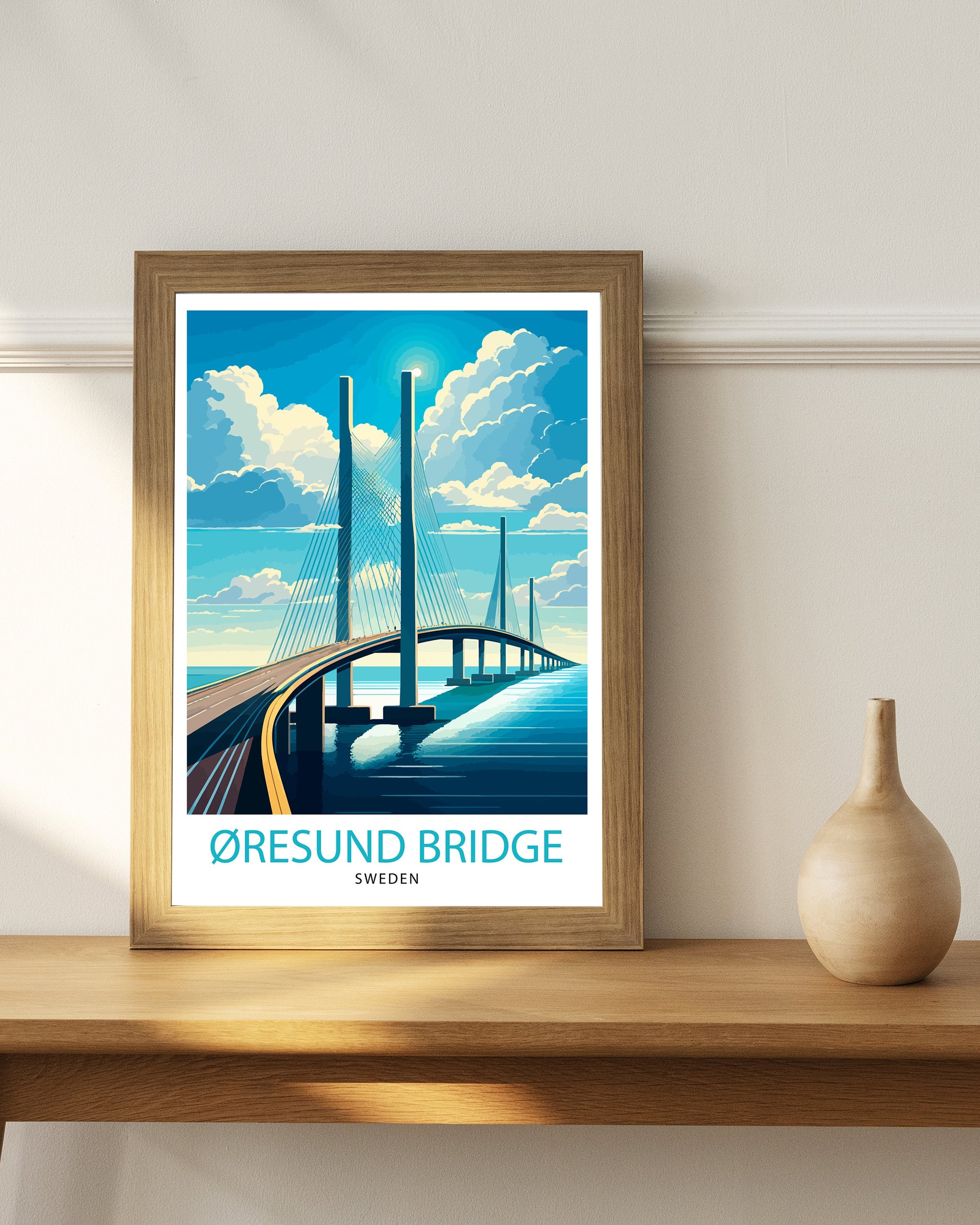 Oresund Bridge Sweden Art Print, Scandinavian Travel Poster