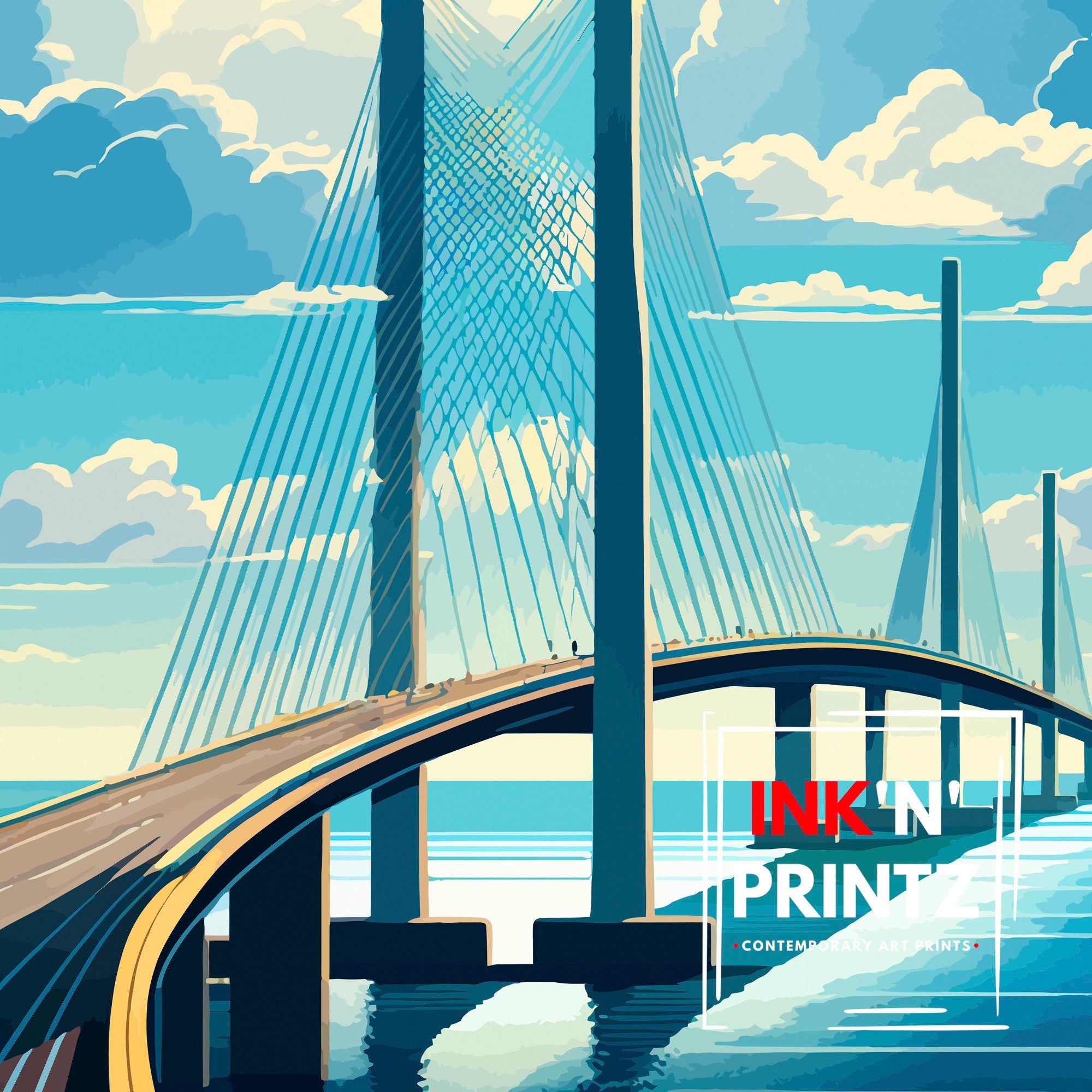 Oresund Bridge Sweden Art Print, Scandinavian Travel Poster
