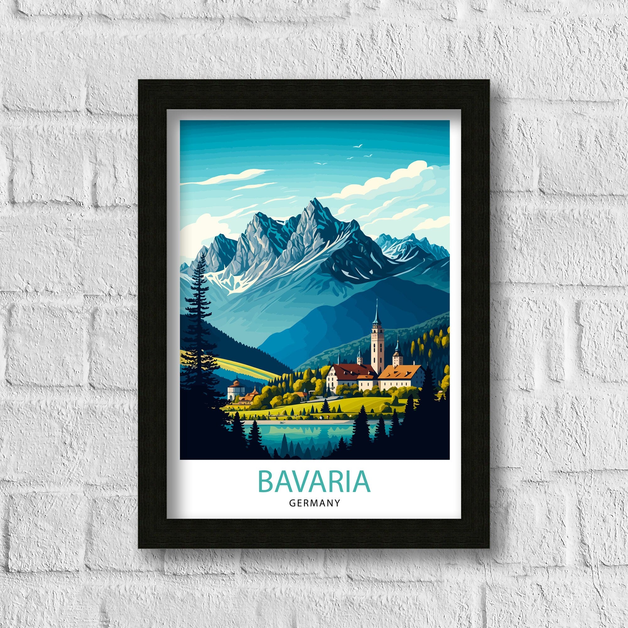Bavarian Alps Travel Print, Germany Illustration